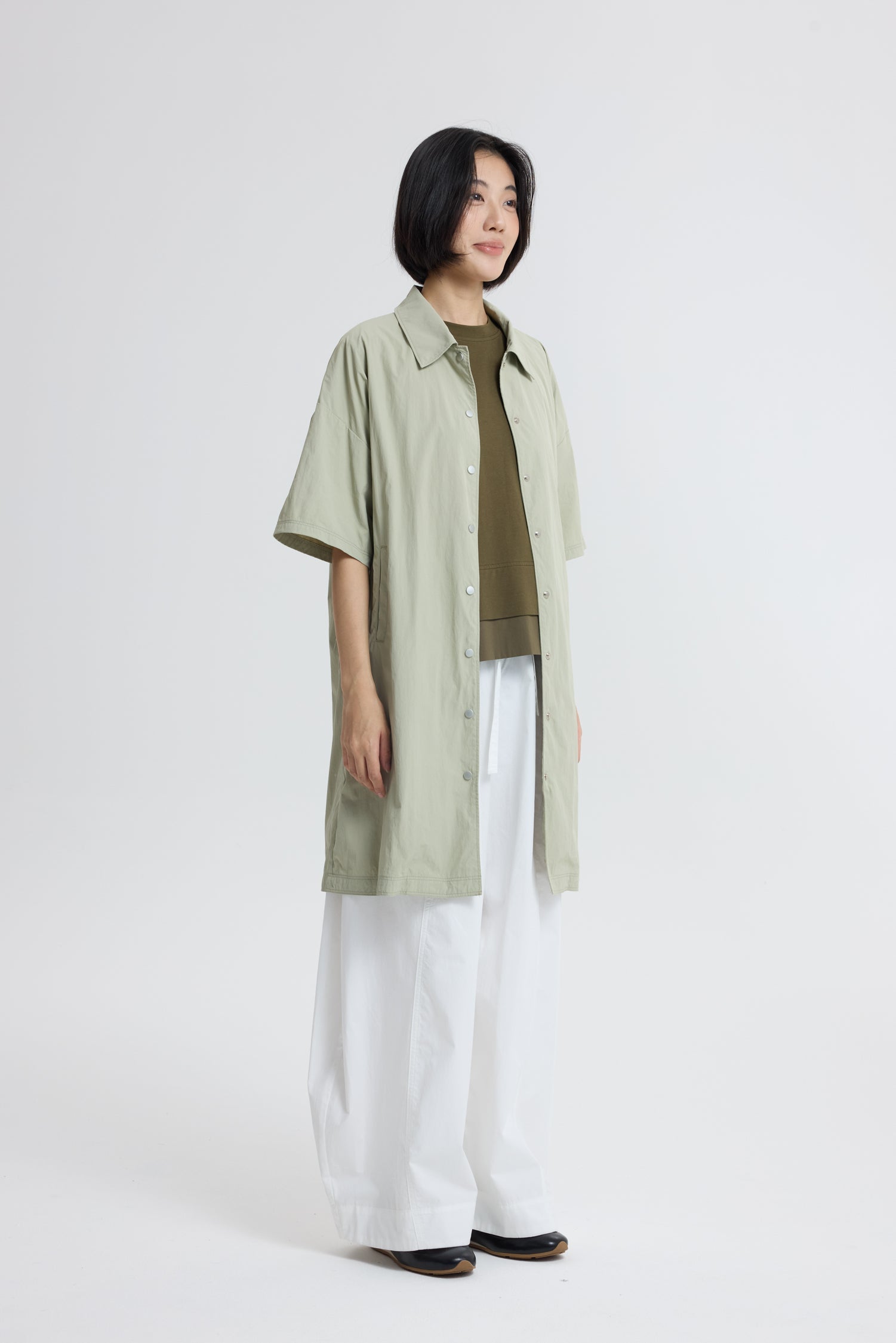 Button Down Collared Dress - Sage