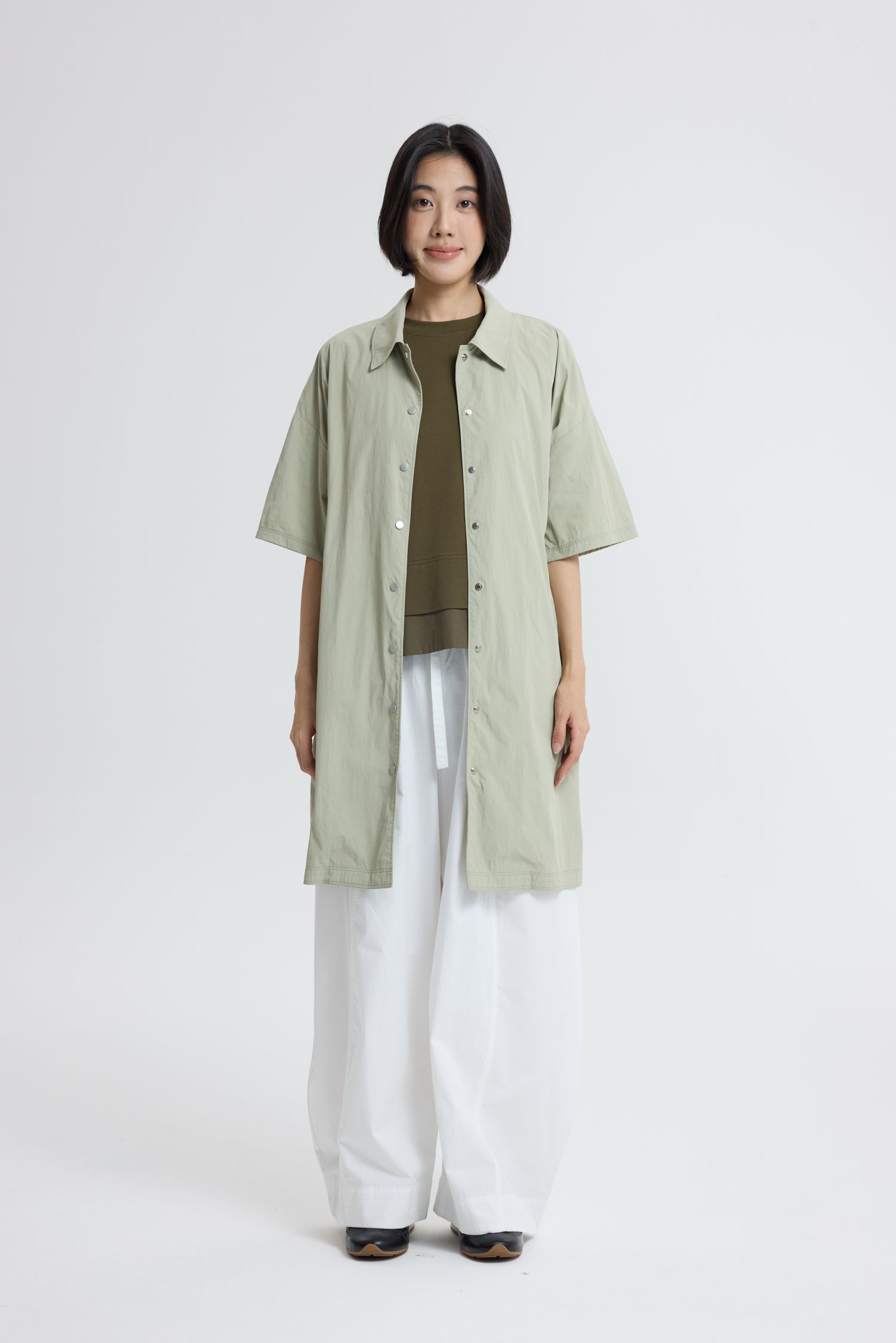 Button Down Collared Dress - Sage