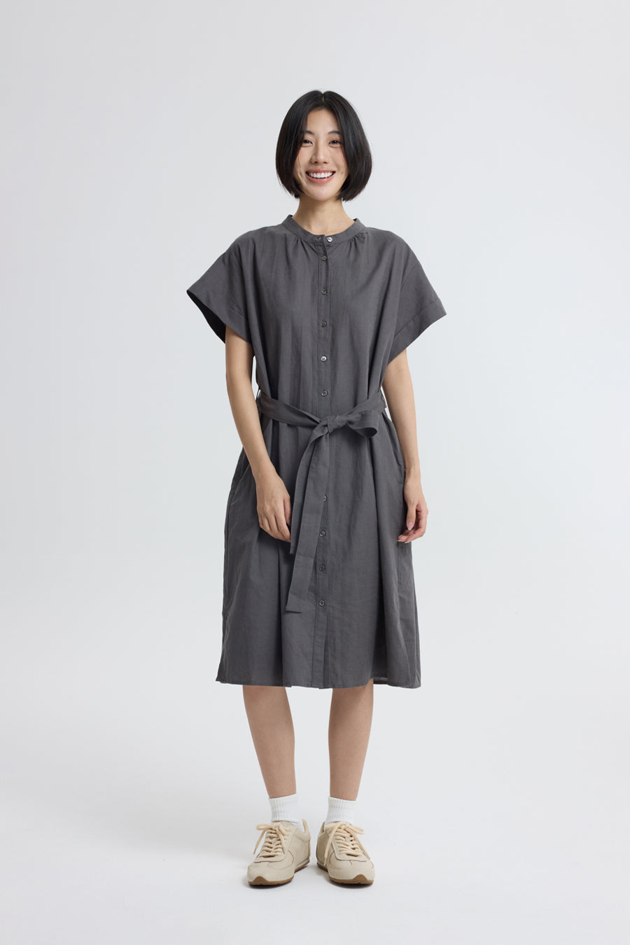 Mandarin Collar Dress - Charcoal