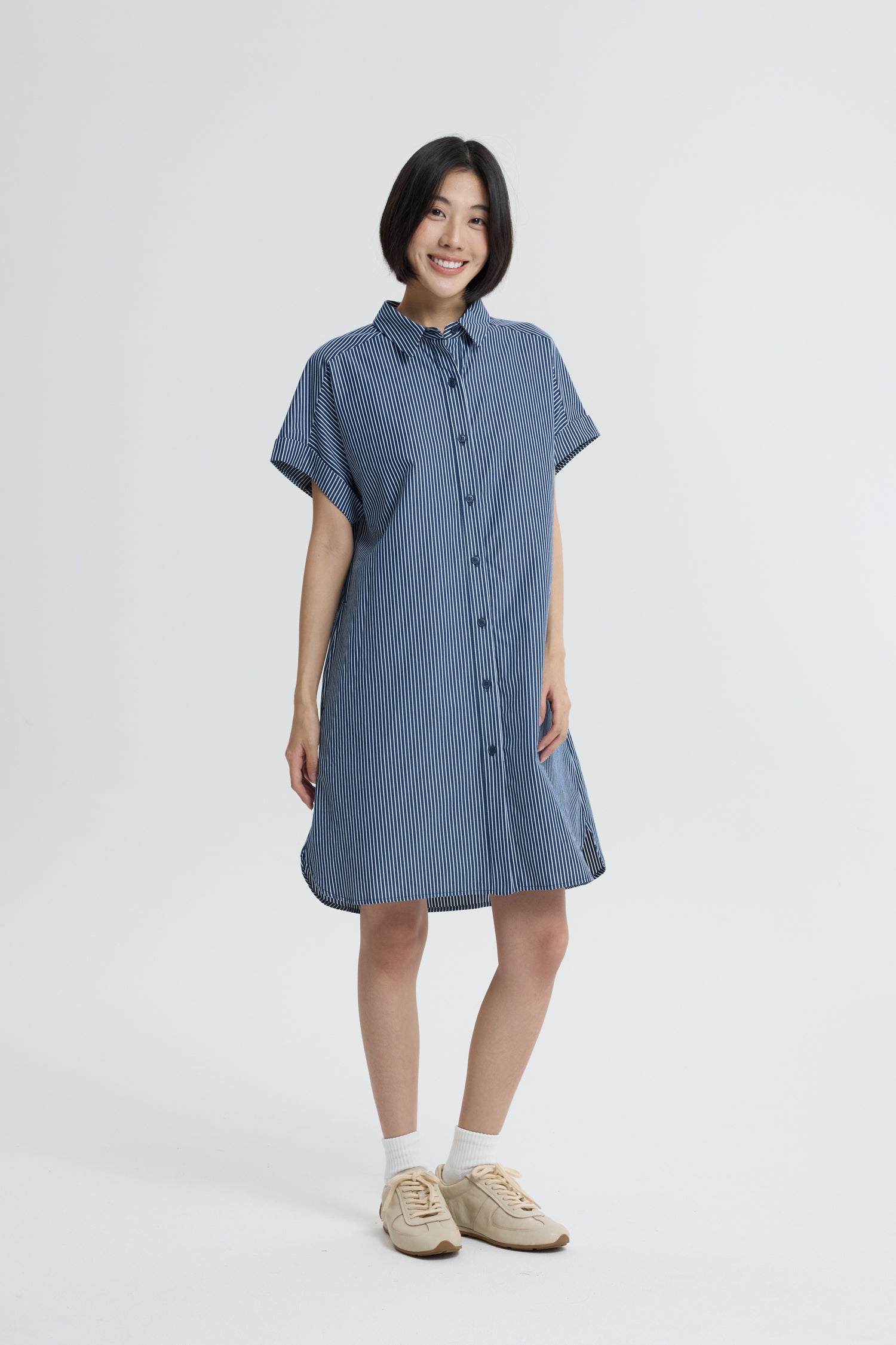 Striped Button Up Dress - Stripes Navy