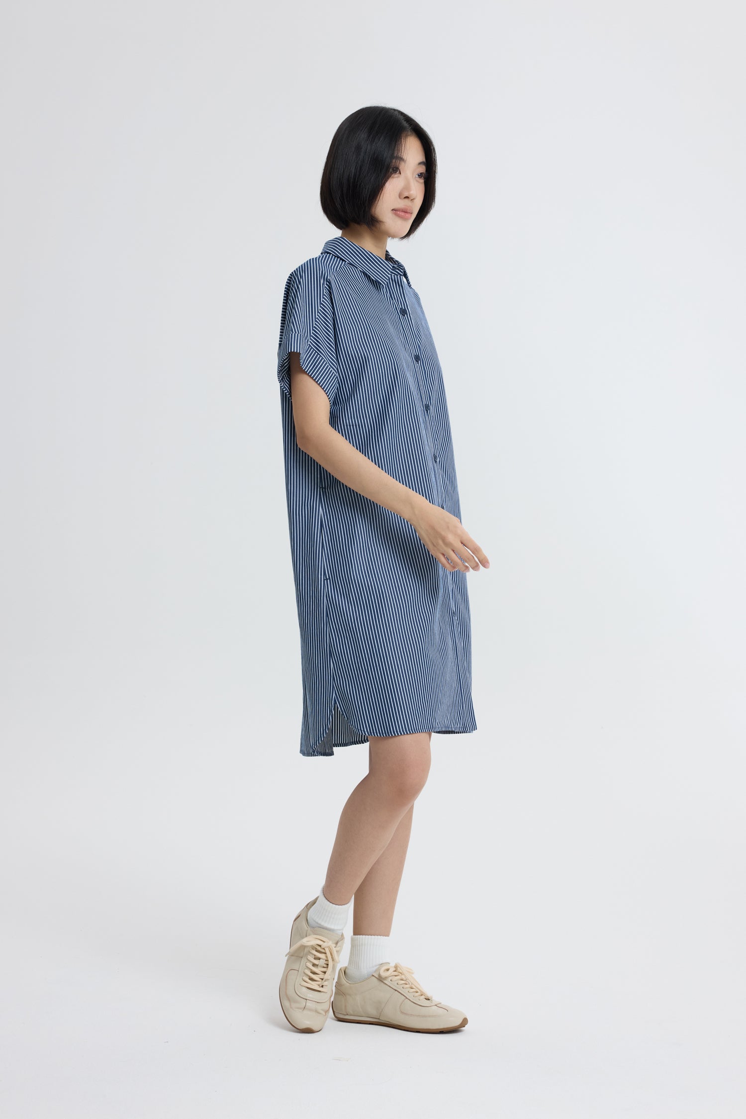 Striped Button Up Dress - Stripes Navy