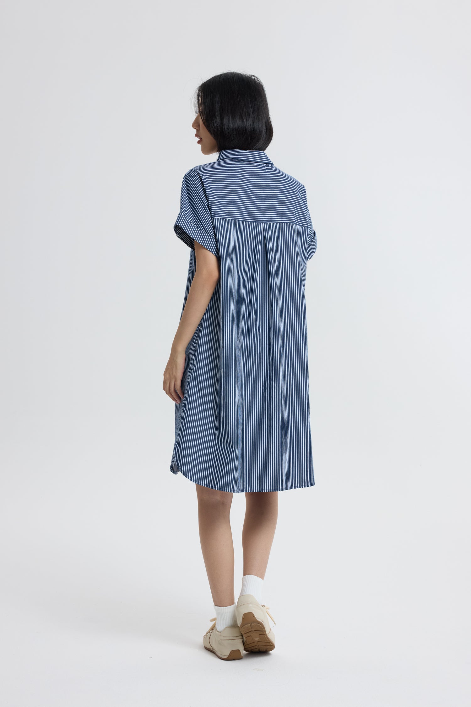 Striped Button Up Dress - Stripes Navy