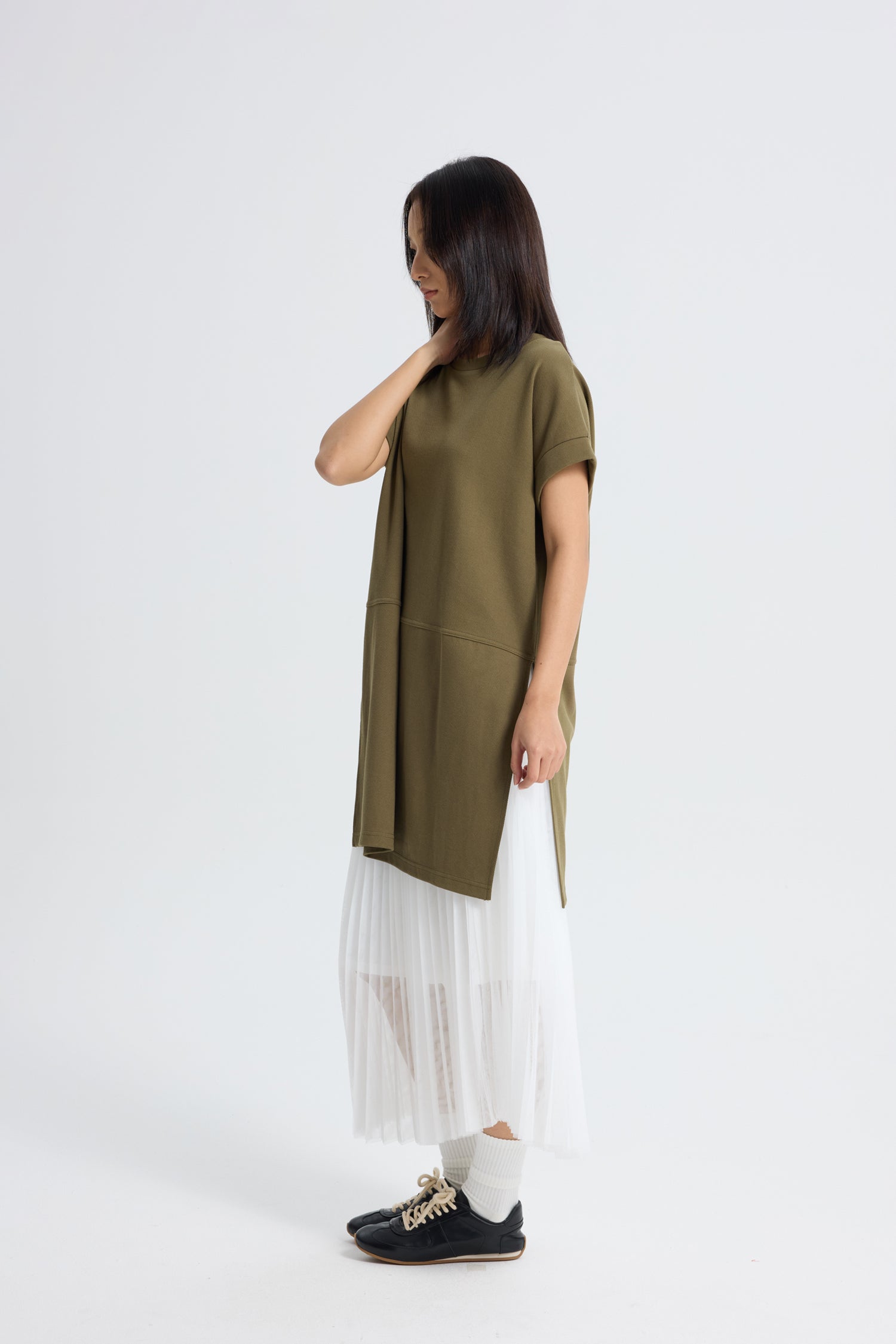 High Slit Tunic Tee - Army Green