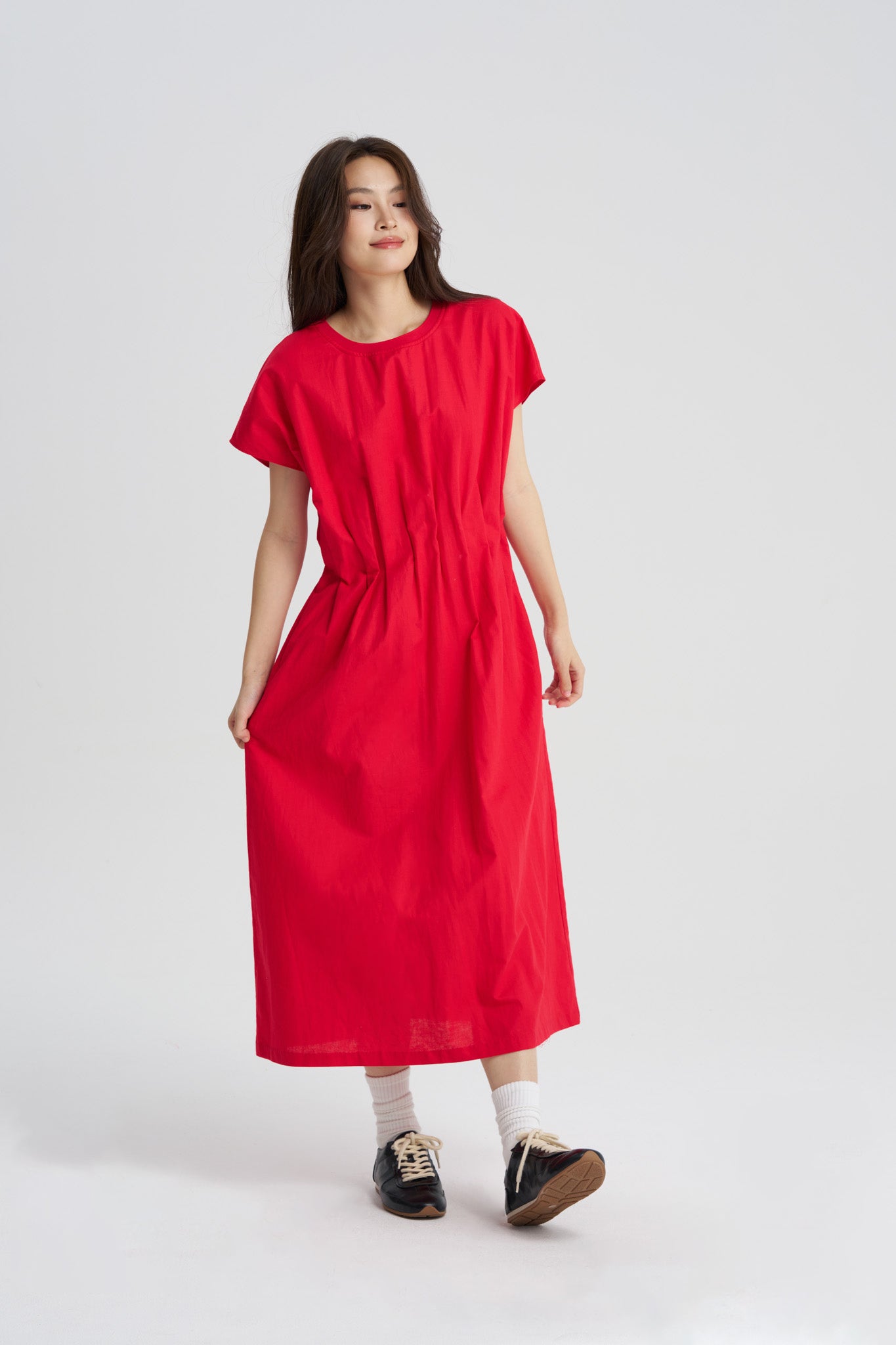 Pleated Waist Dress - Red