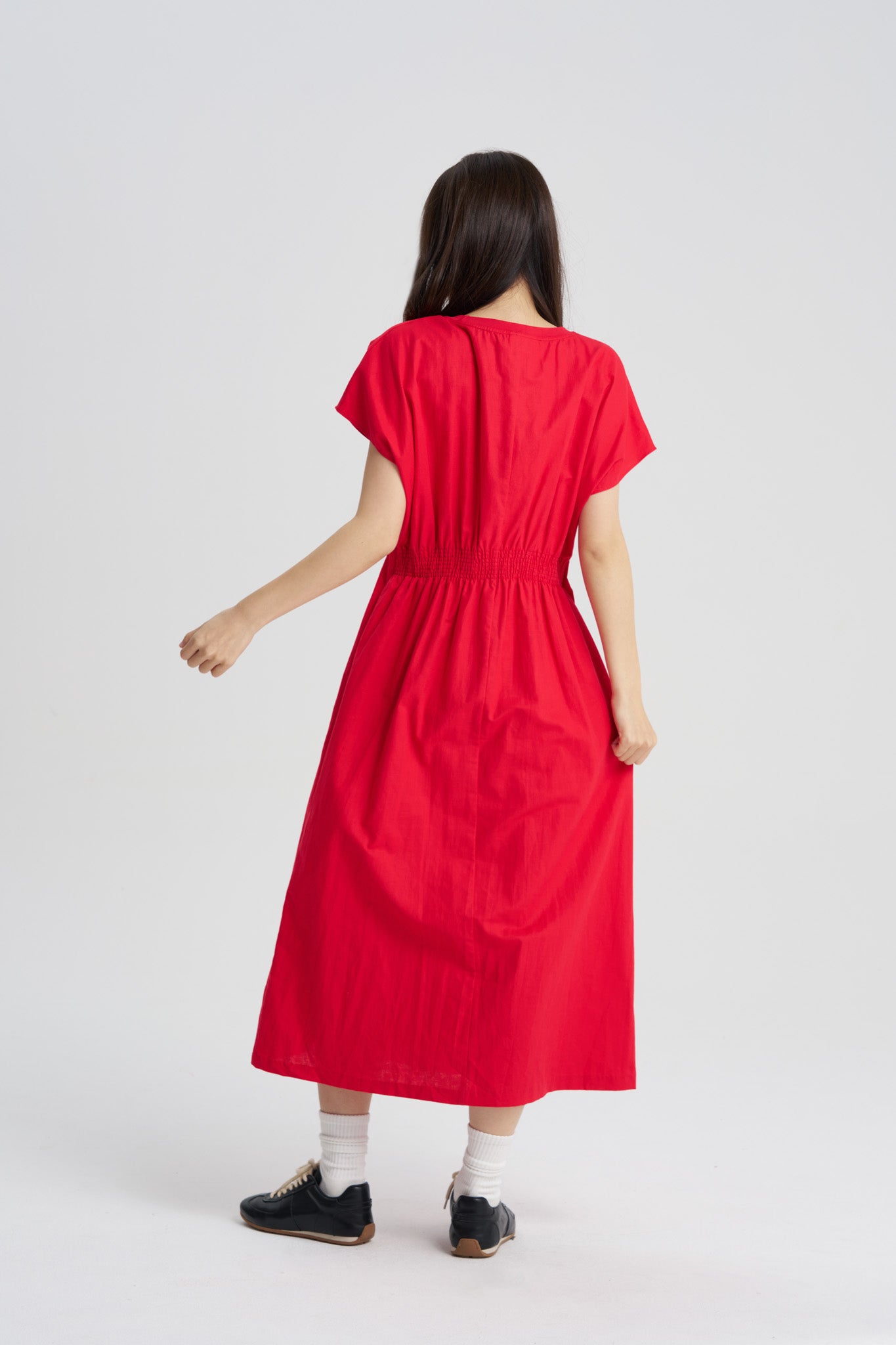 Pleated Waist Dress - Red