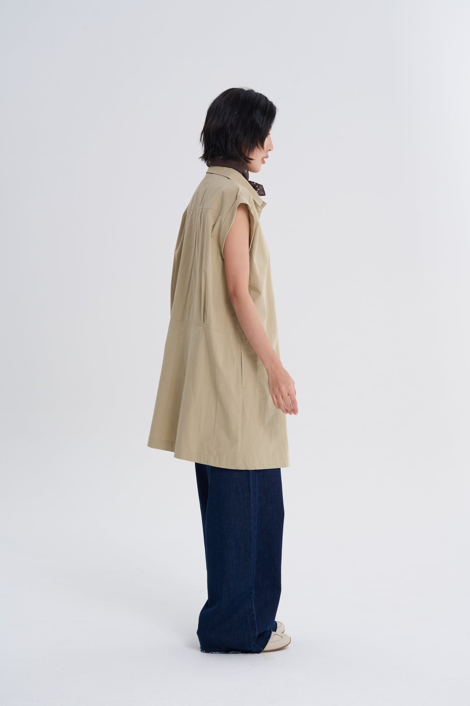 Roll-up Cuff Dress - Khaki