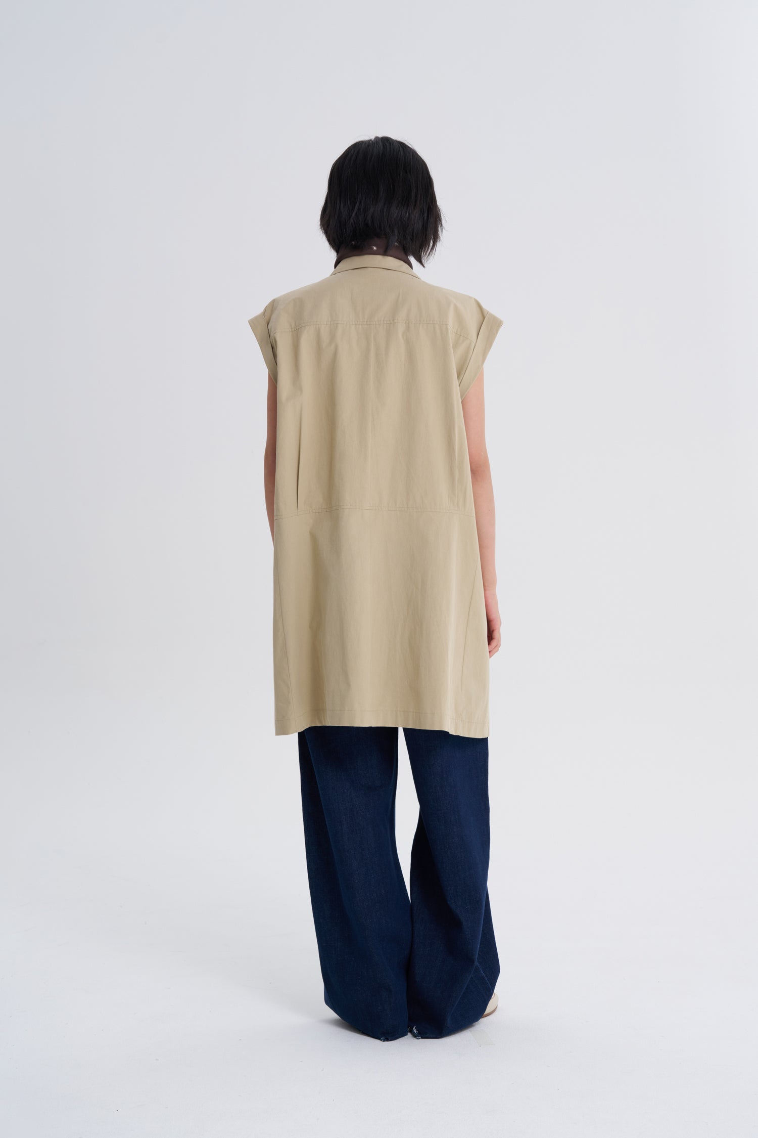 Roll-up Cuff Dress - Khaki