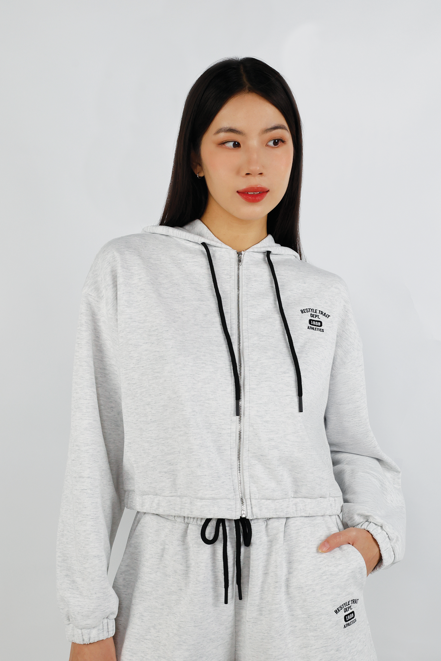 Crop Hoodie Jacket - Light Grey