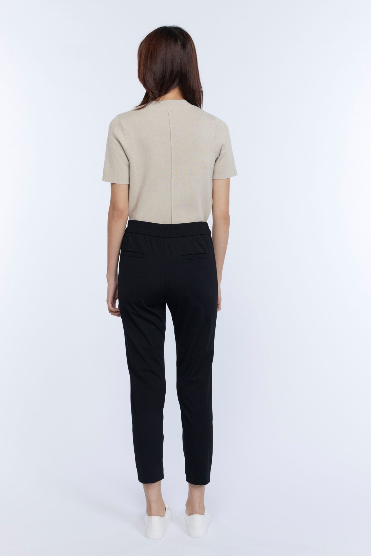 Knitted Ribbed Collar Top - Khaki