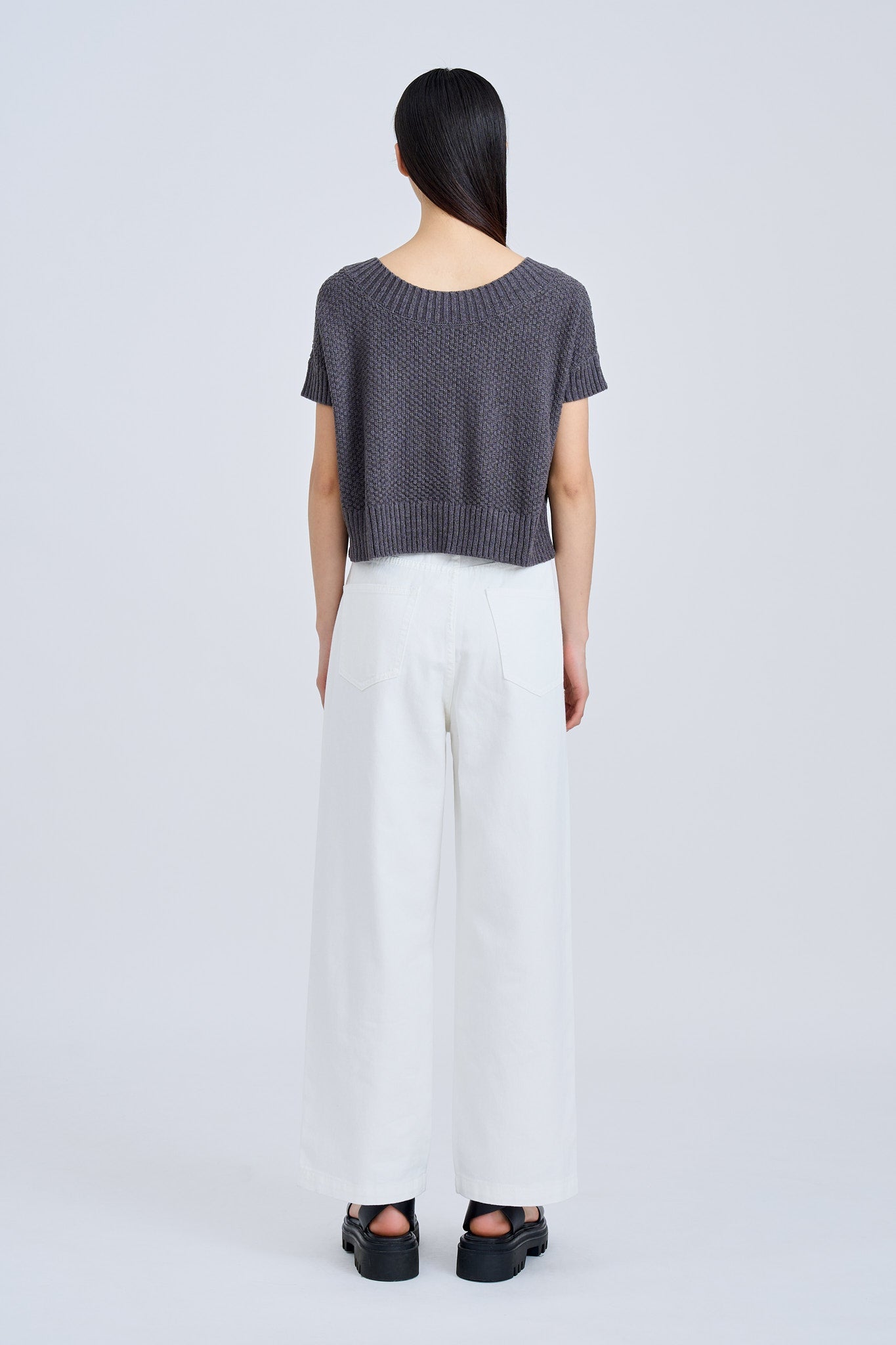 Knitted Cap Sleeve Two Way Top - Charcoal [AT]