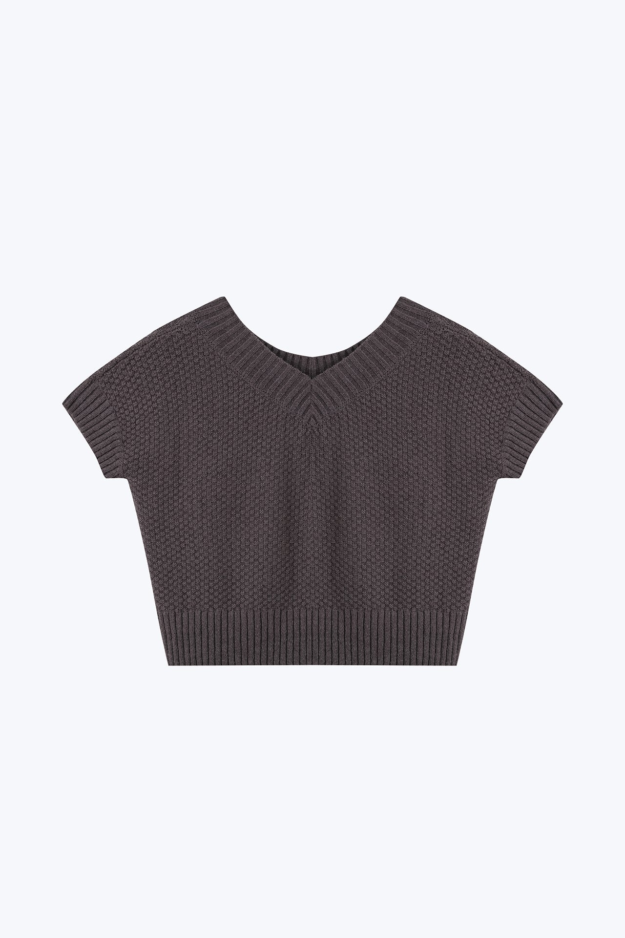Knitted Cap Sleeve Two Way Top - Charcoal [AT]