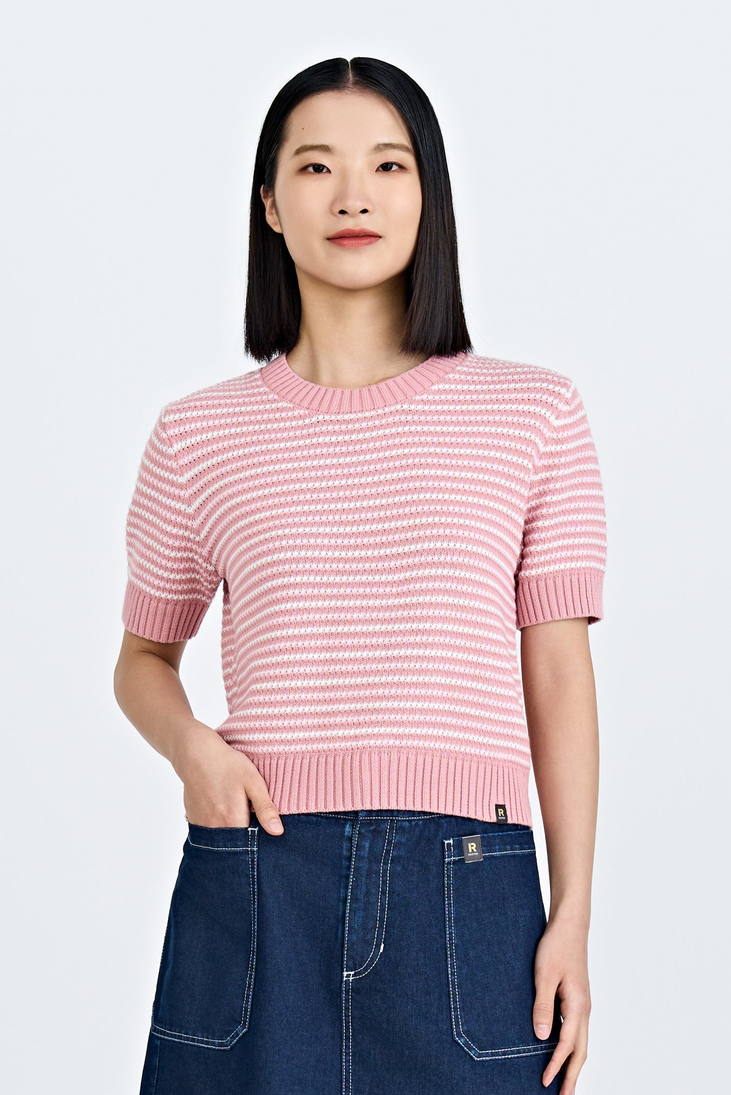 Knitted Multi-Colour Weave Top - Blush