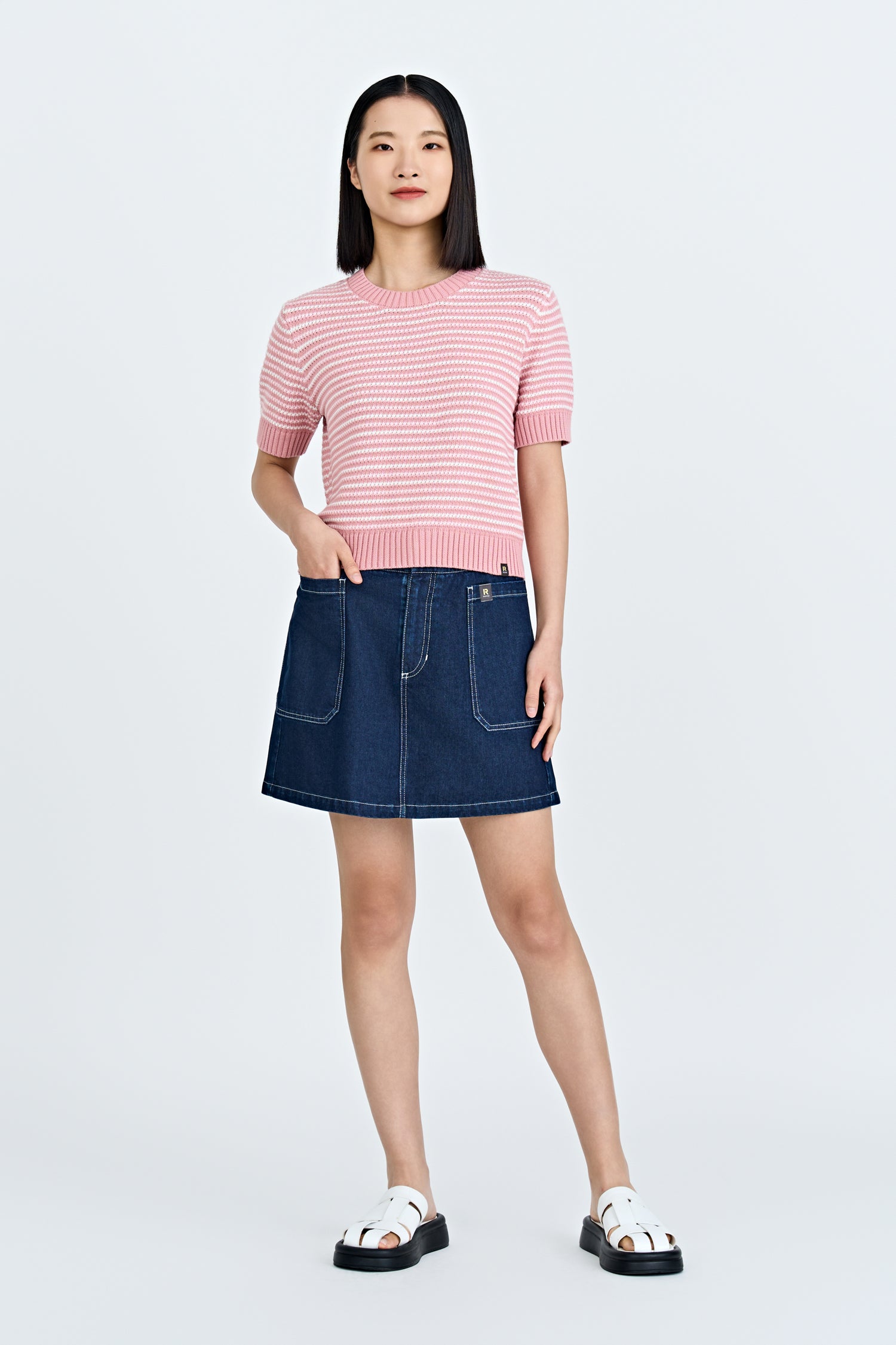 Knitted Multi-Colour Weave Top - Blush