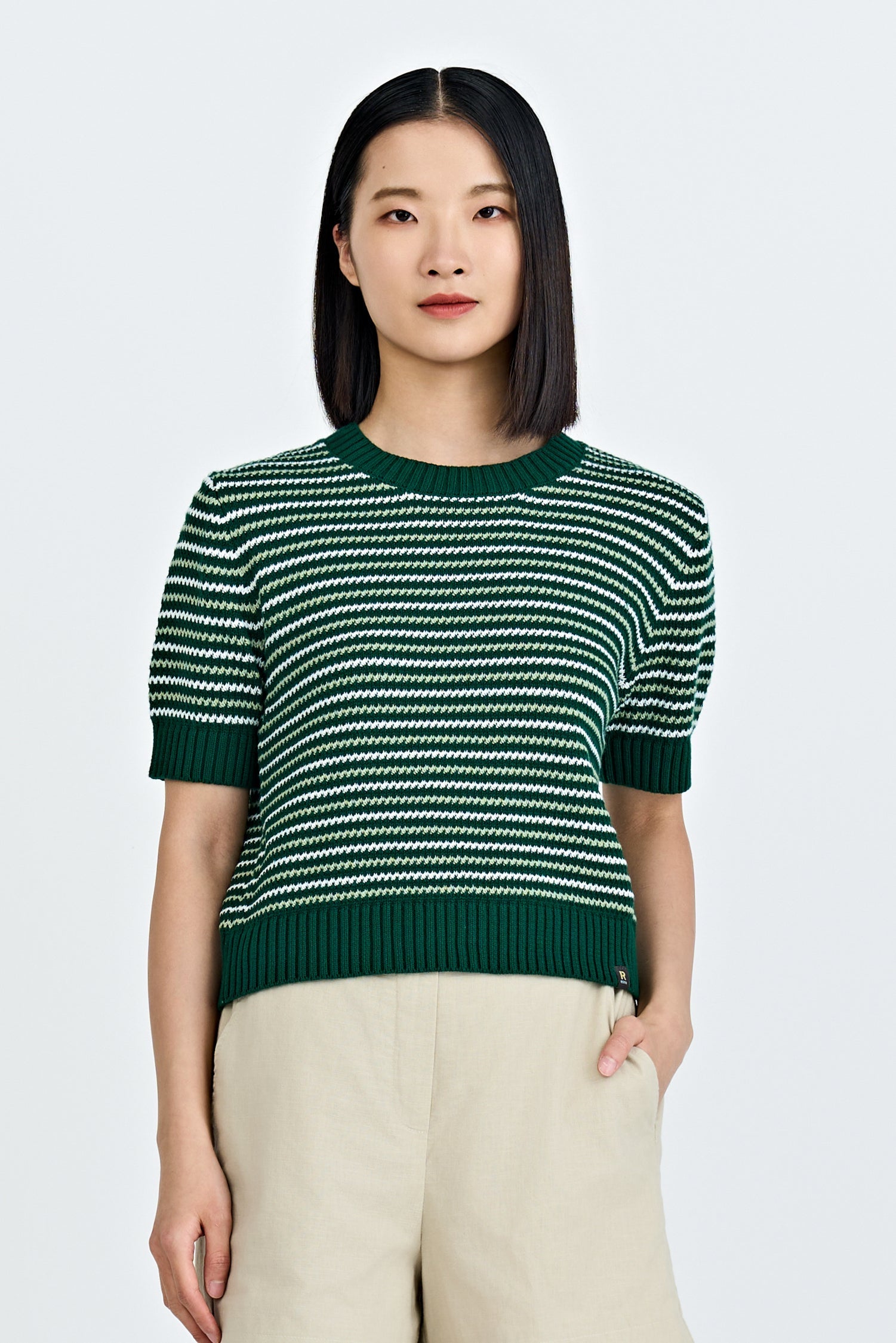 Knitted Multi-Colour Weave Top - Emerald