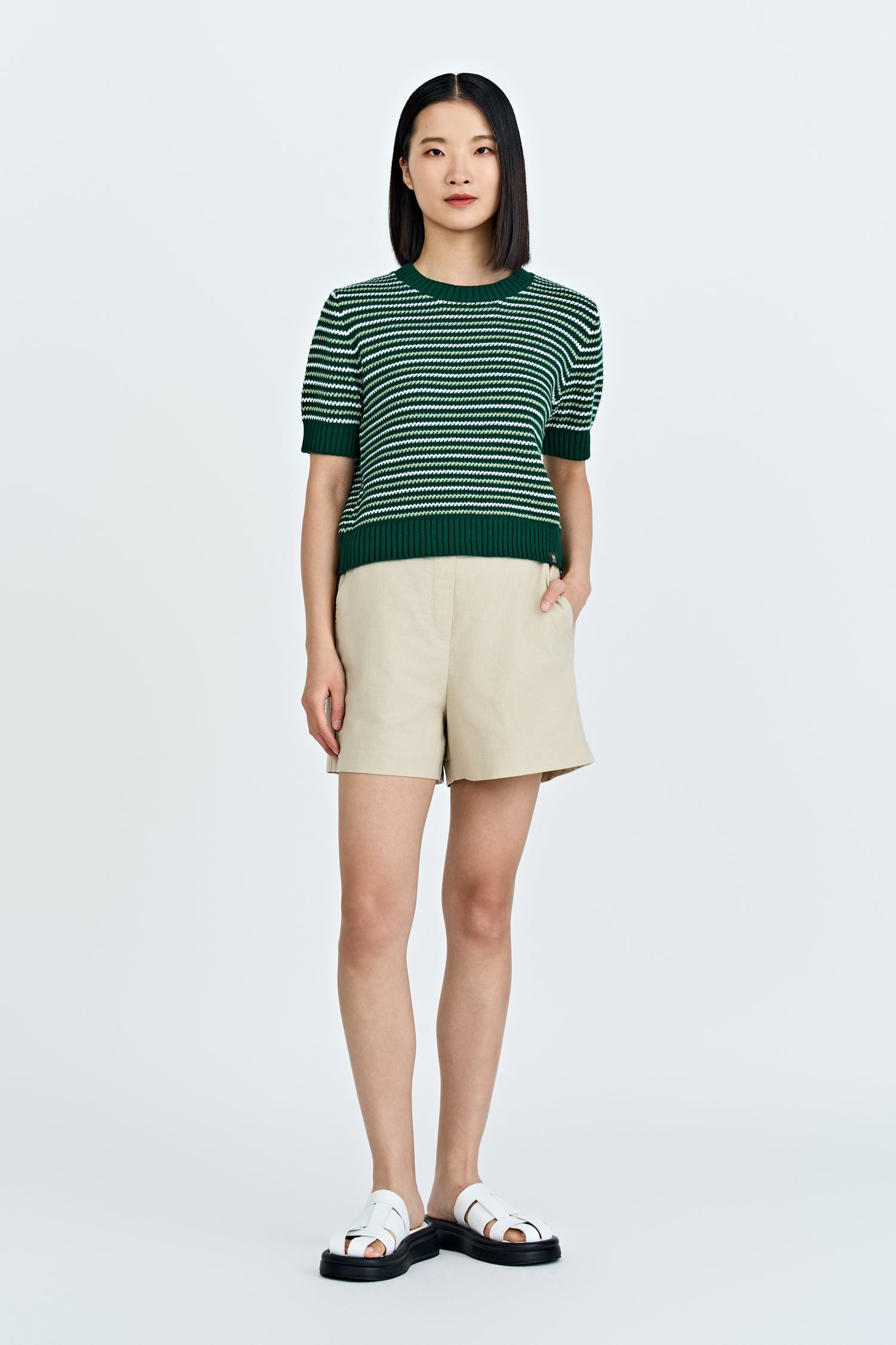 Knitted Multi-Colour Weave Top - Emerald
