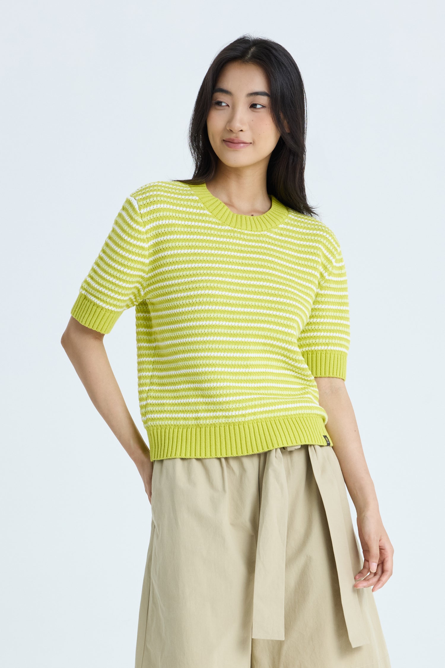 Knitted Multi-Colour Weave Top - Lime