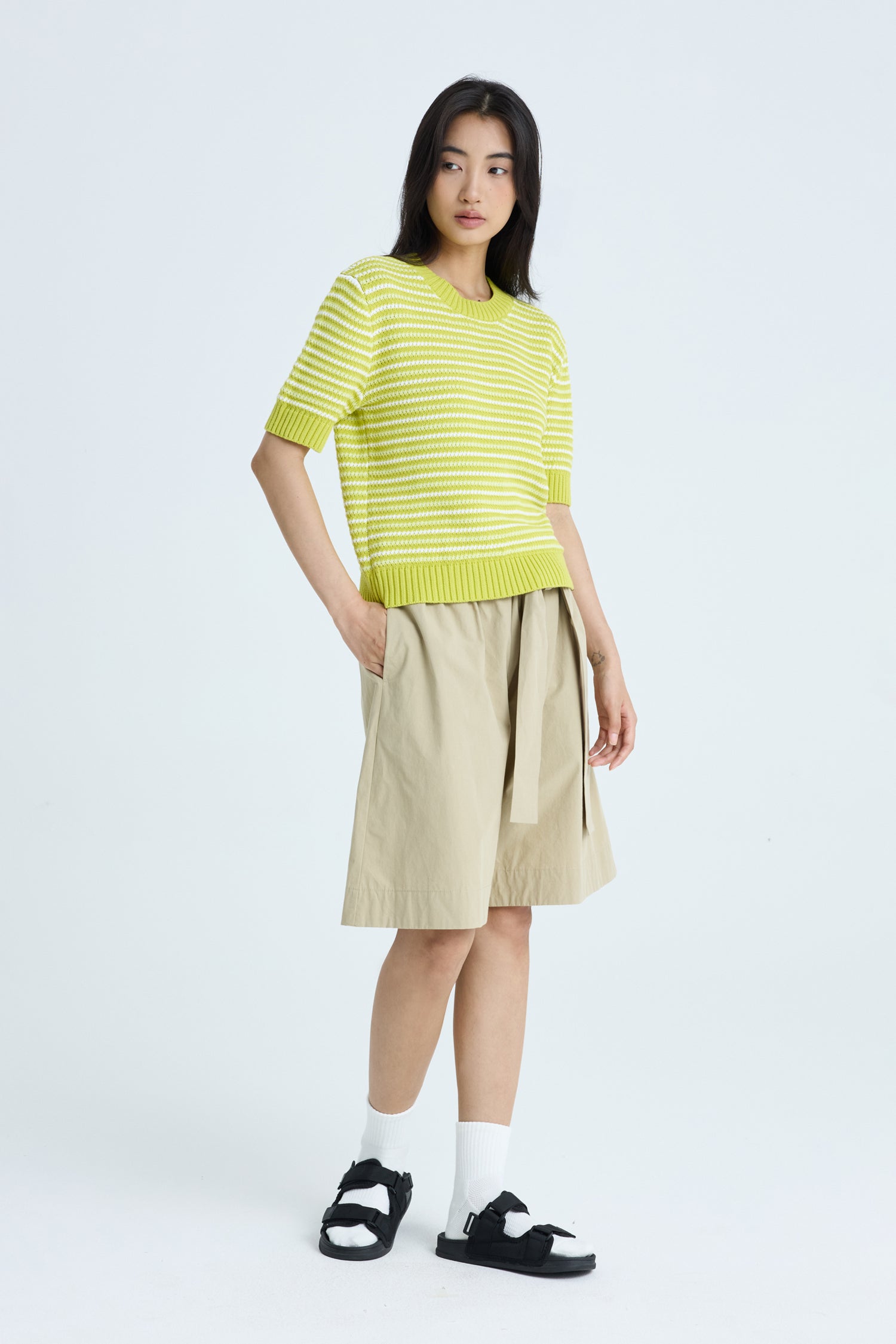 Knitted Multi-Colour Weave Top - Lime