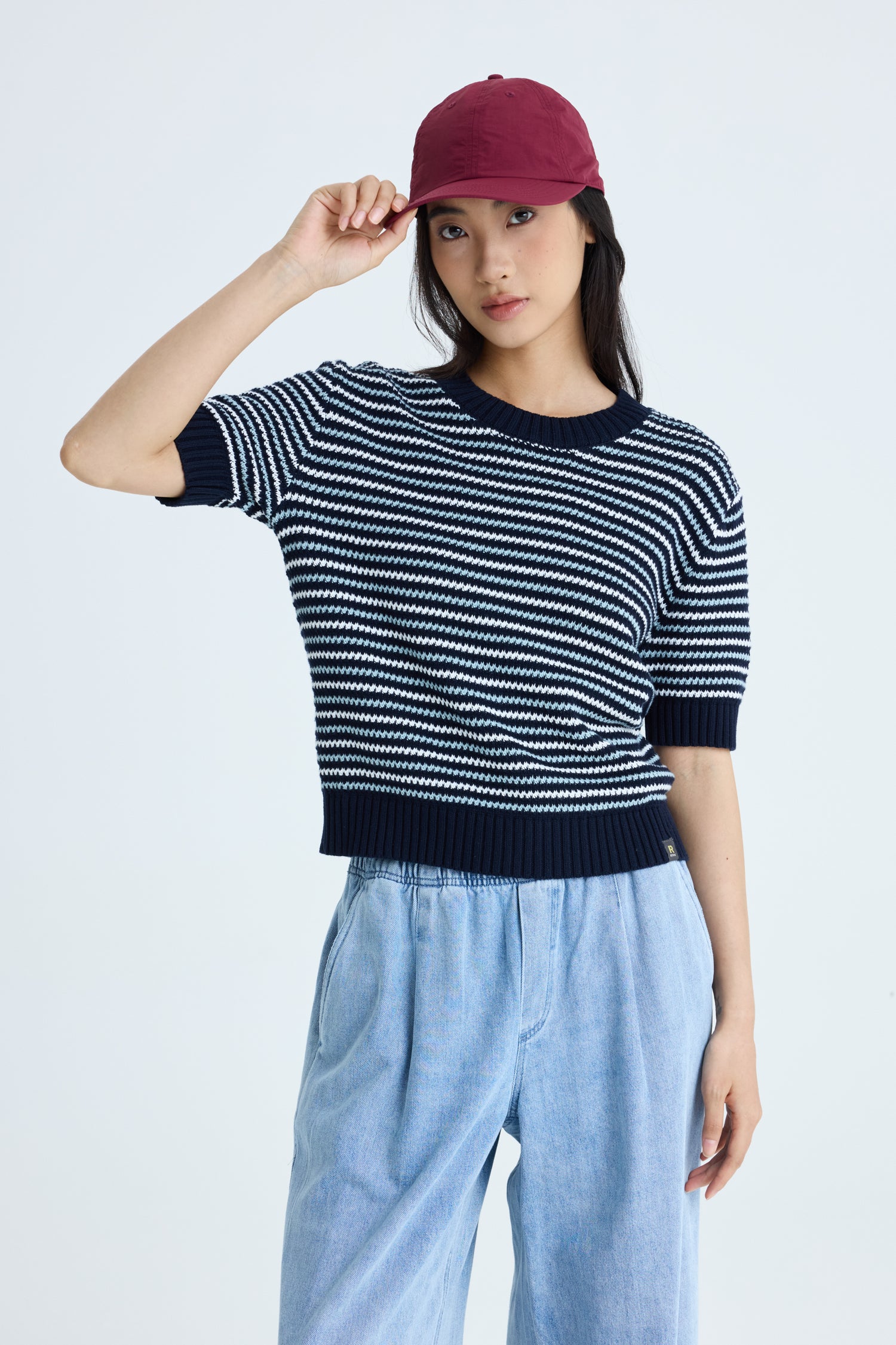 Knitted Multi-Colour Weave Top - Navy