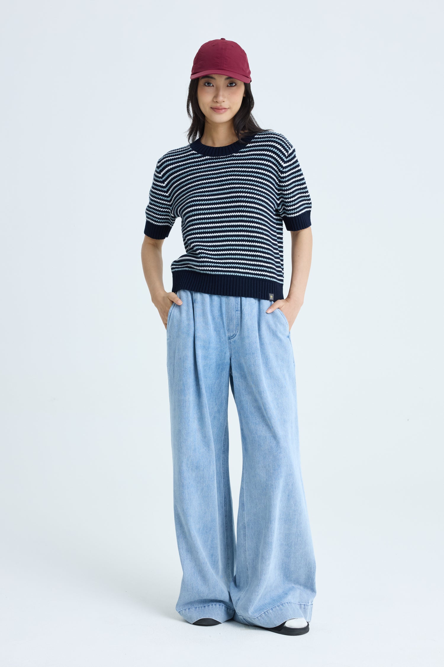 Knitted Multi-Colour Weave Top - Navy