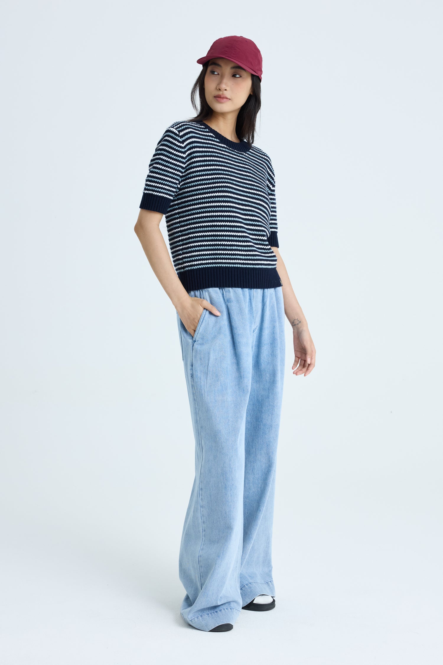 Knitted Multi-Colour Weave Top - Navy