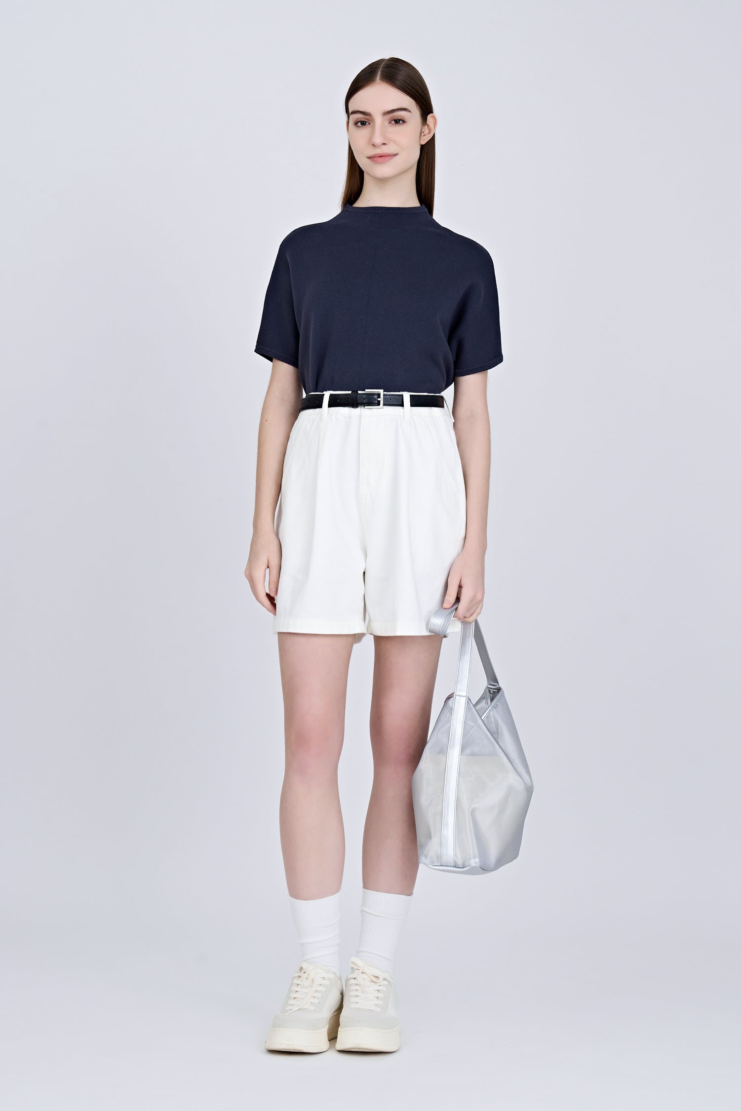 Knitted Funnel Neck Dolman Top - Midnight