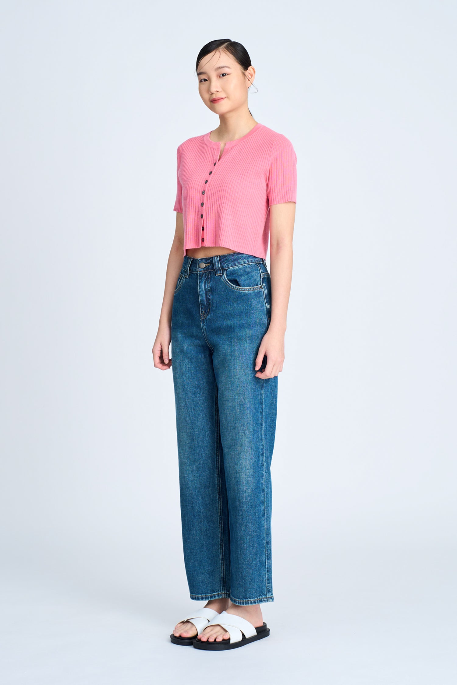 Knitted Button Front Top - Dusty Pink [AT]