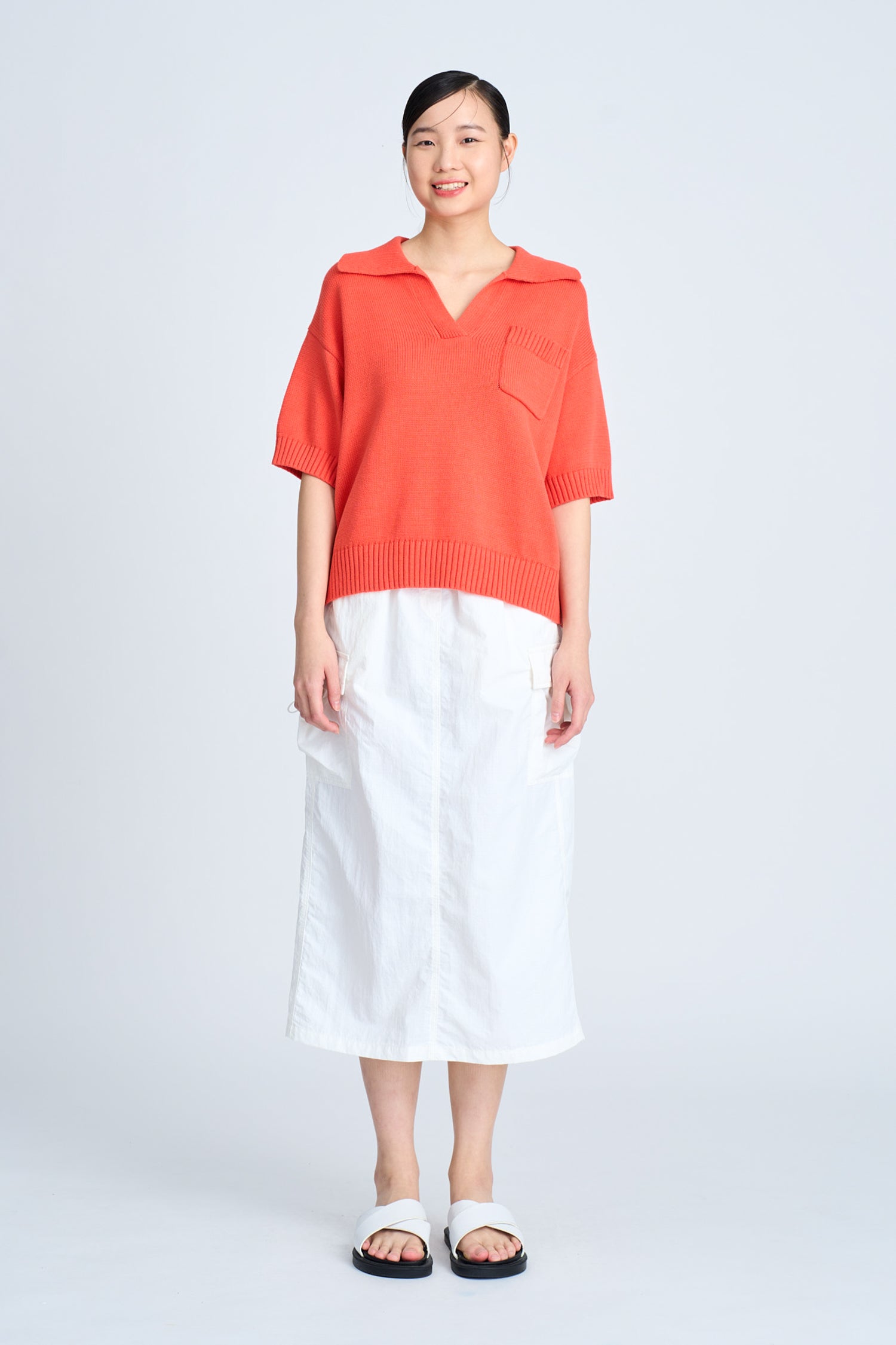 Knitted Polo Tee - Vermillion [AT]