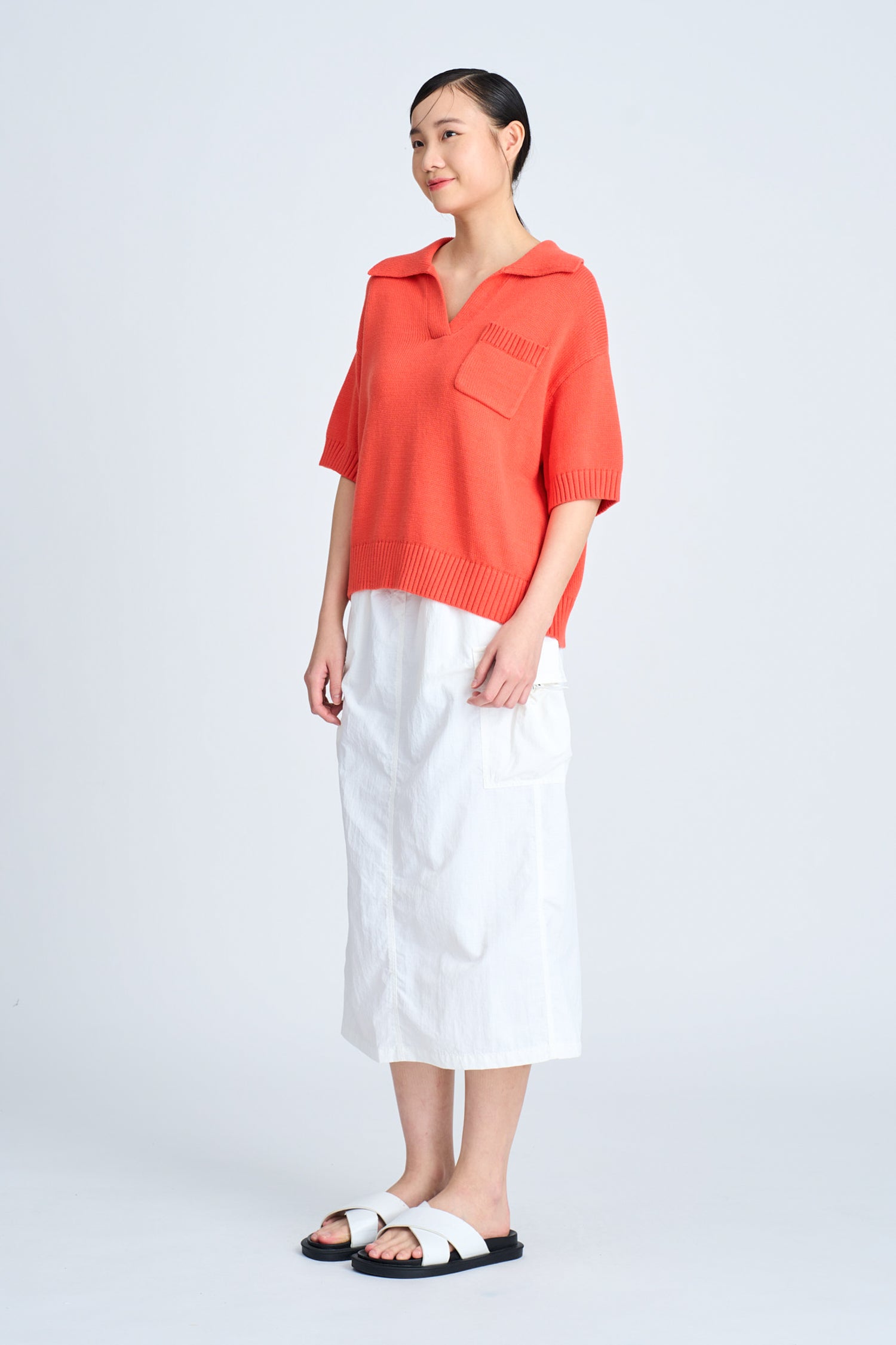 Knitted Polo Tee - Vermillion [AT]