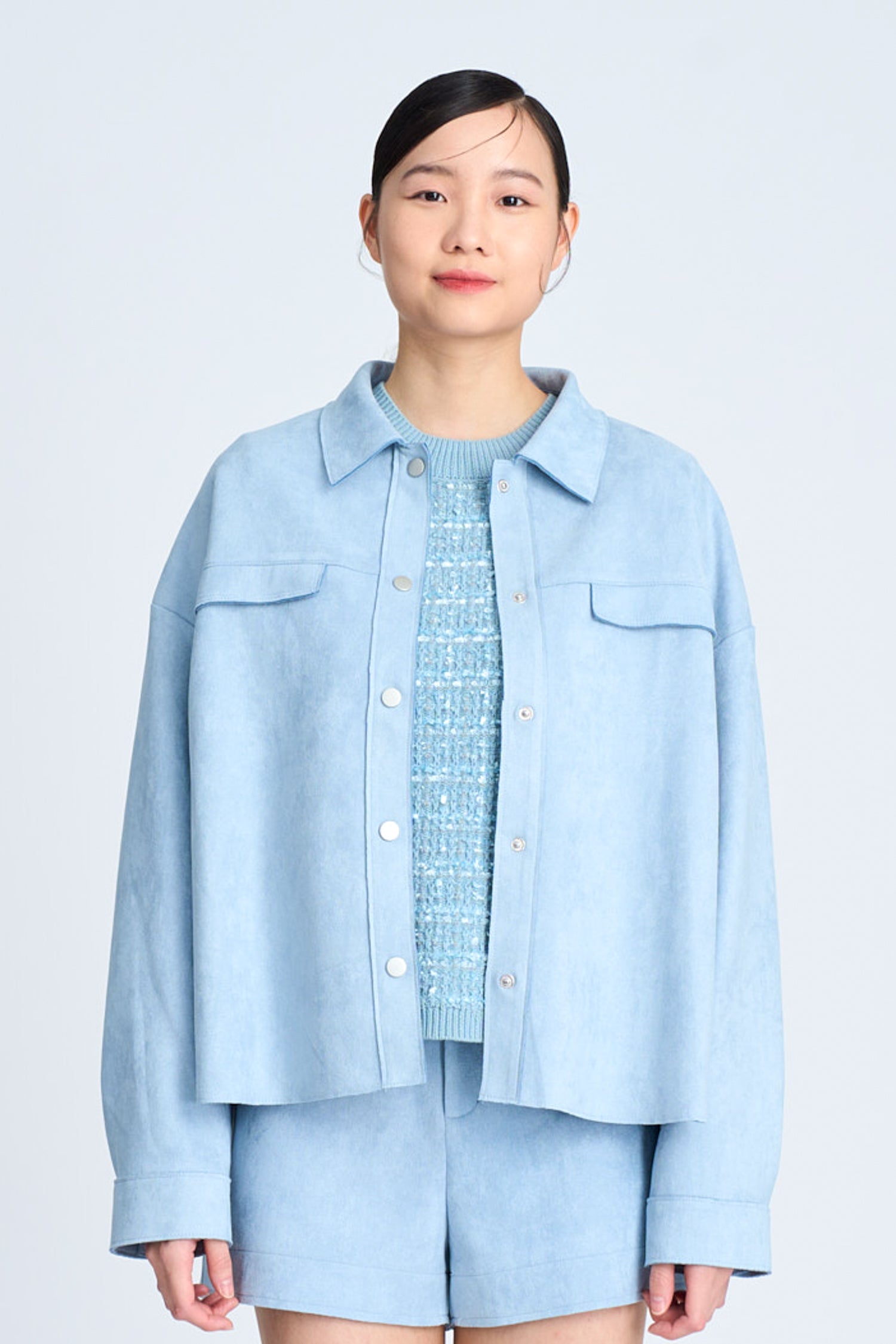 Knitted Tweed Top - Dusty Blue [AT]