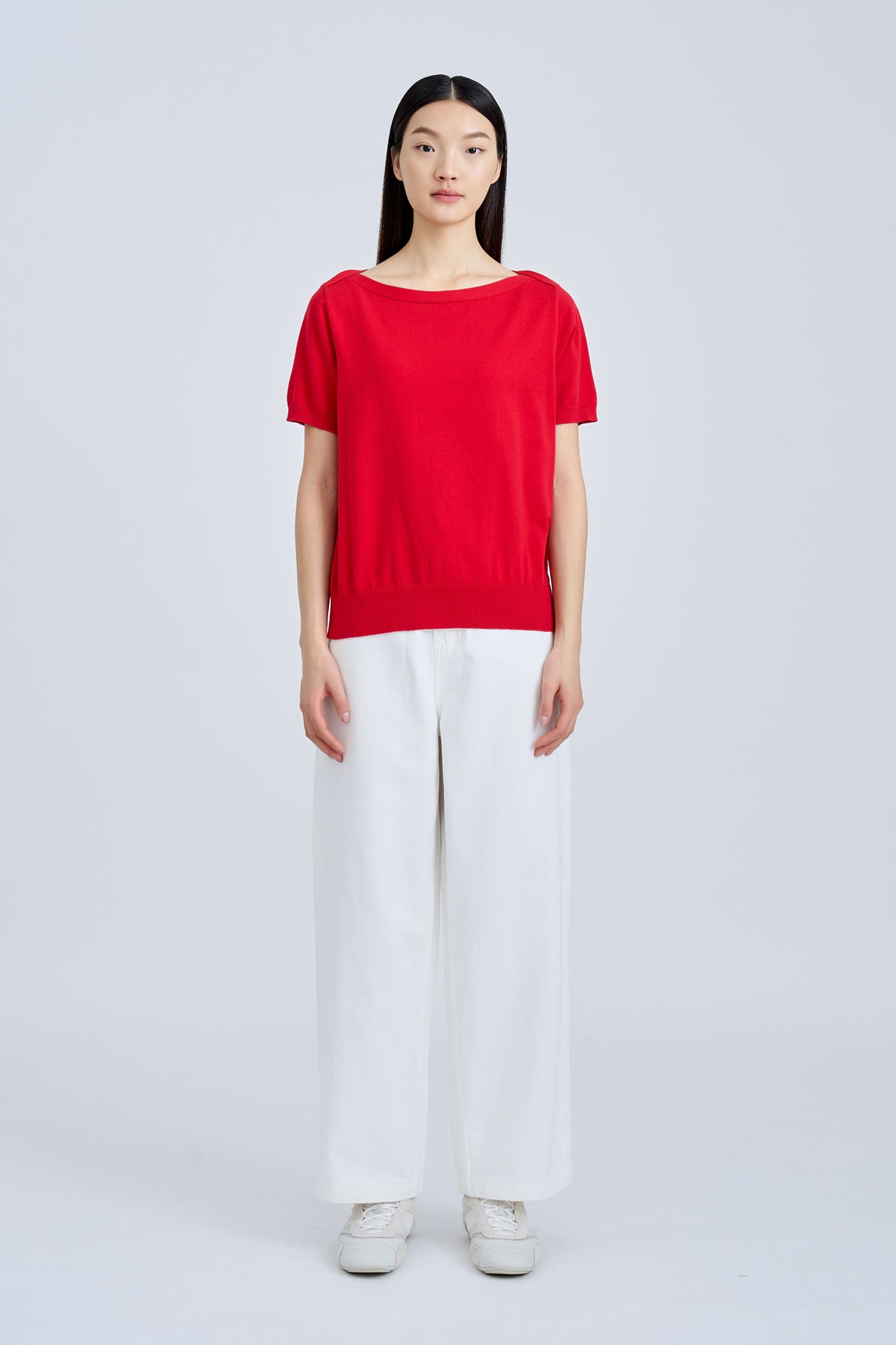 Knitted Boat Neck Top - Red