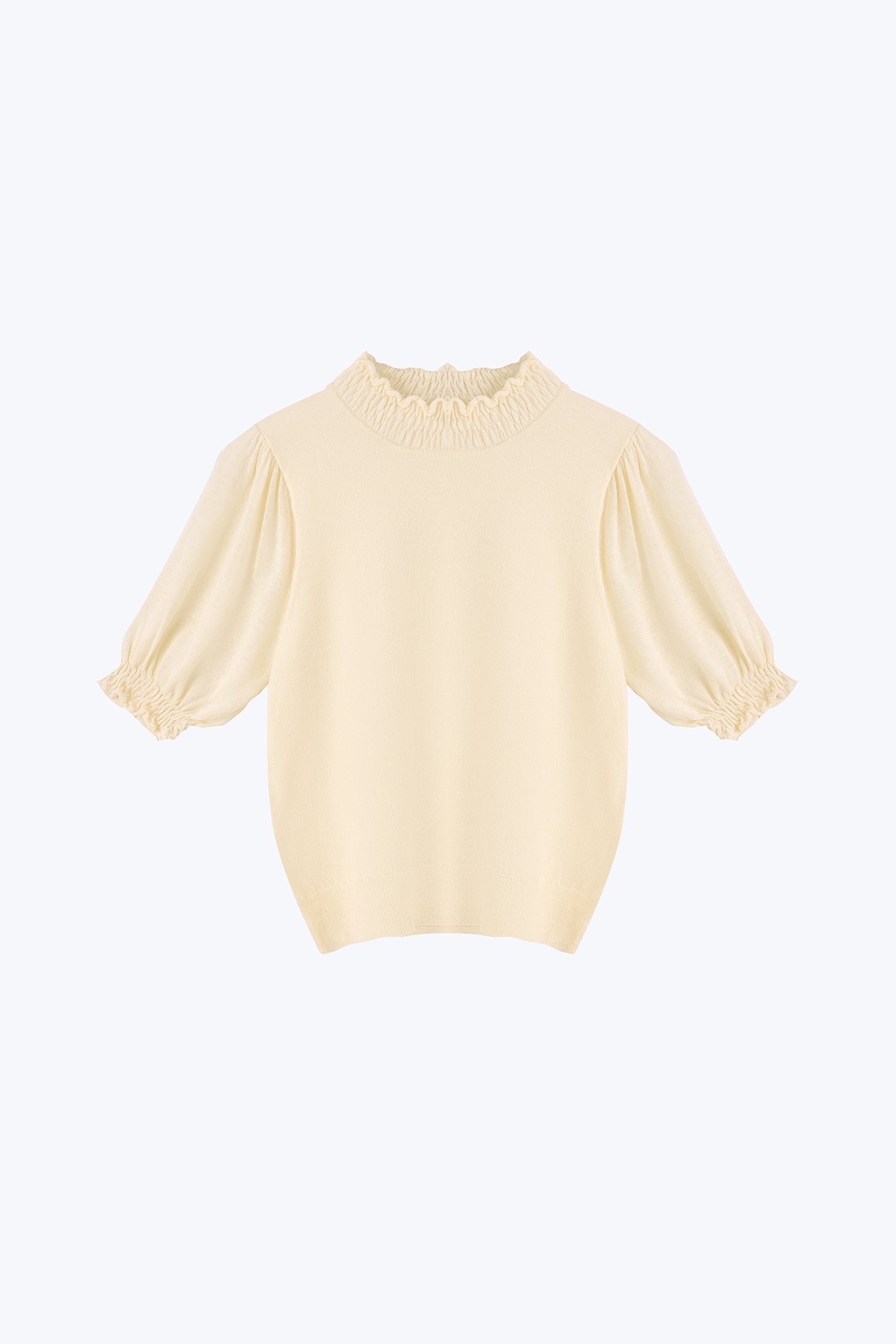Knitted Smocked Collar Top - Cream [AT]