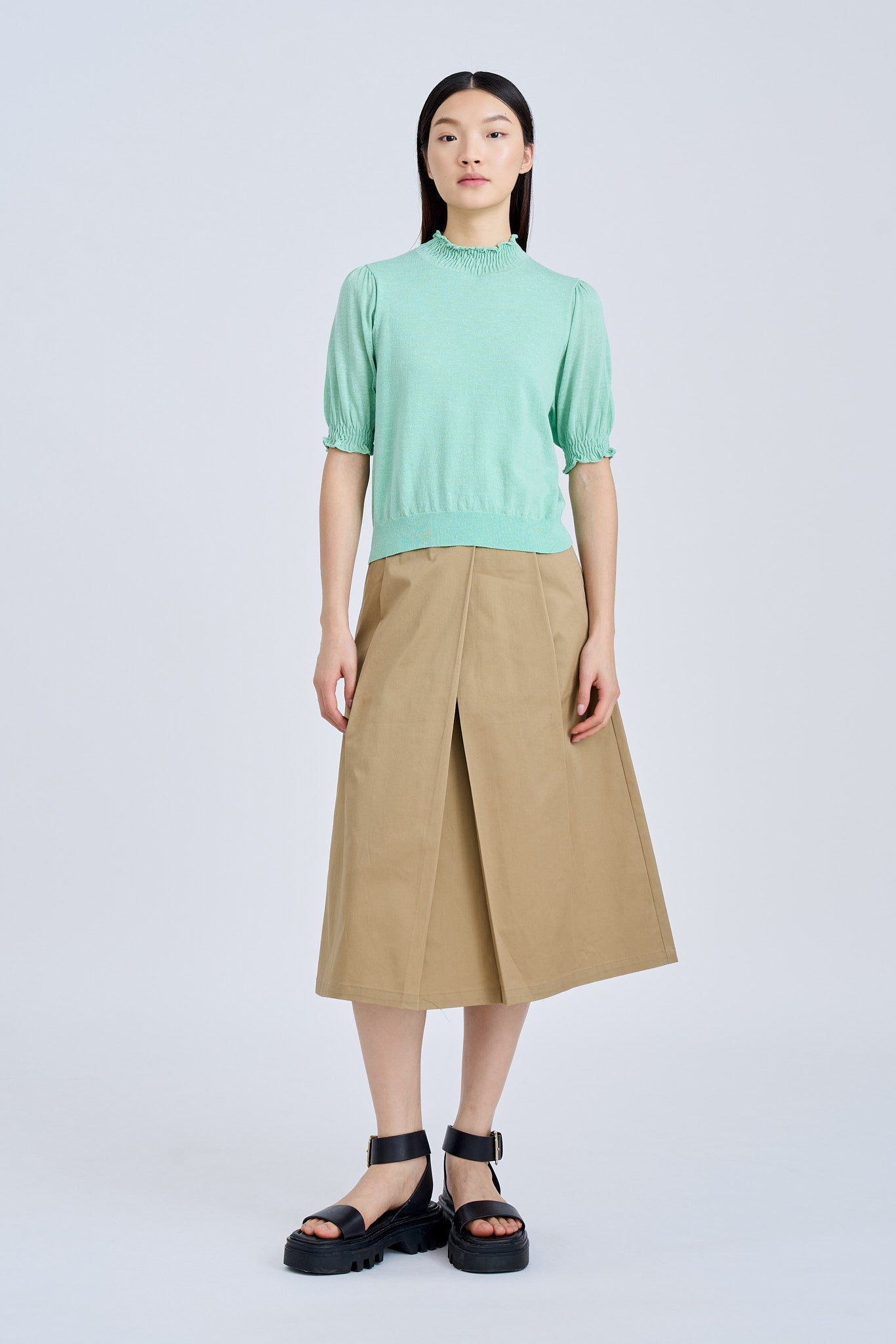 Knitted Smocked Collar Top - Ice Green [AT]