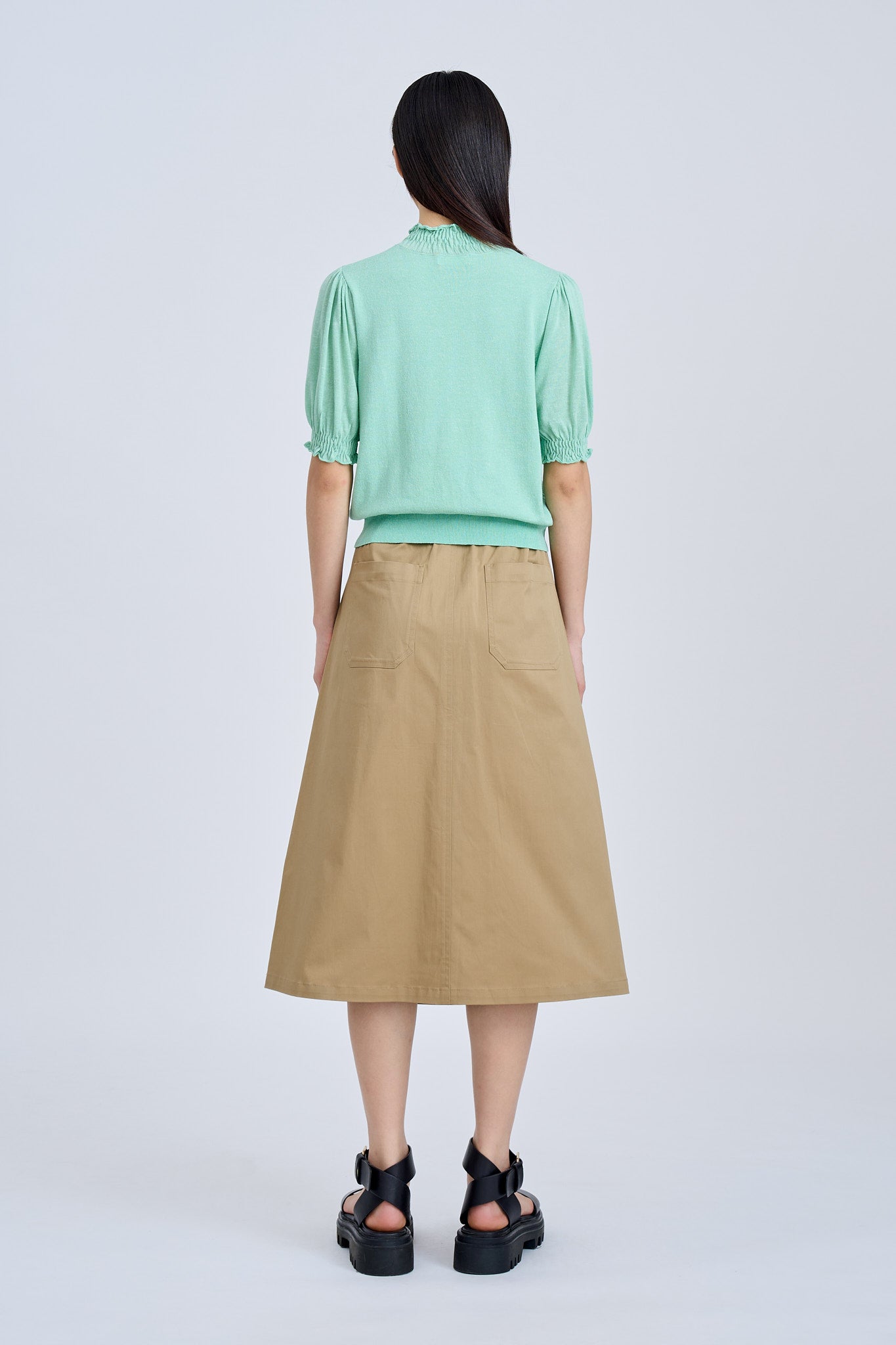Knitted Smocked Collar Top - Ice Green [AT]
