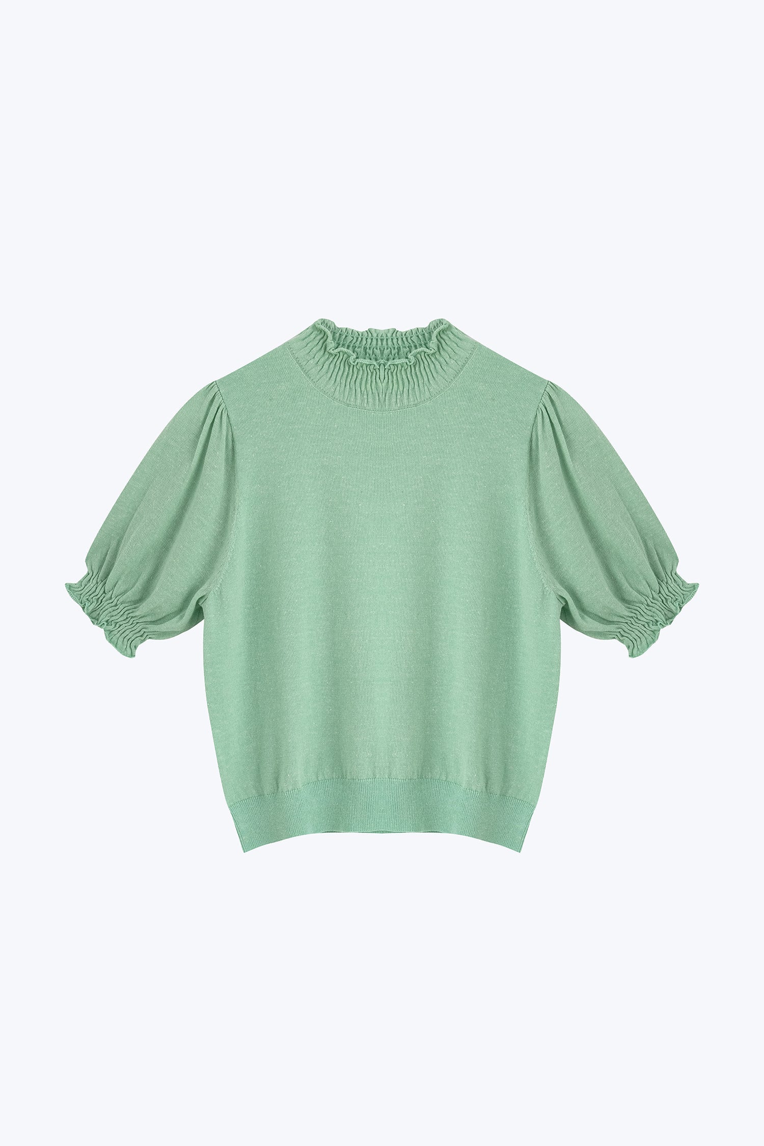 Knitted Smocked Collar Top - Ice Green [AT]