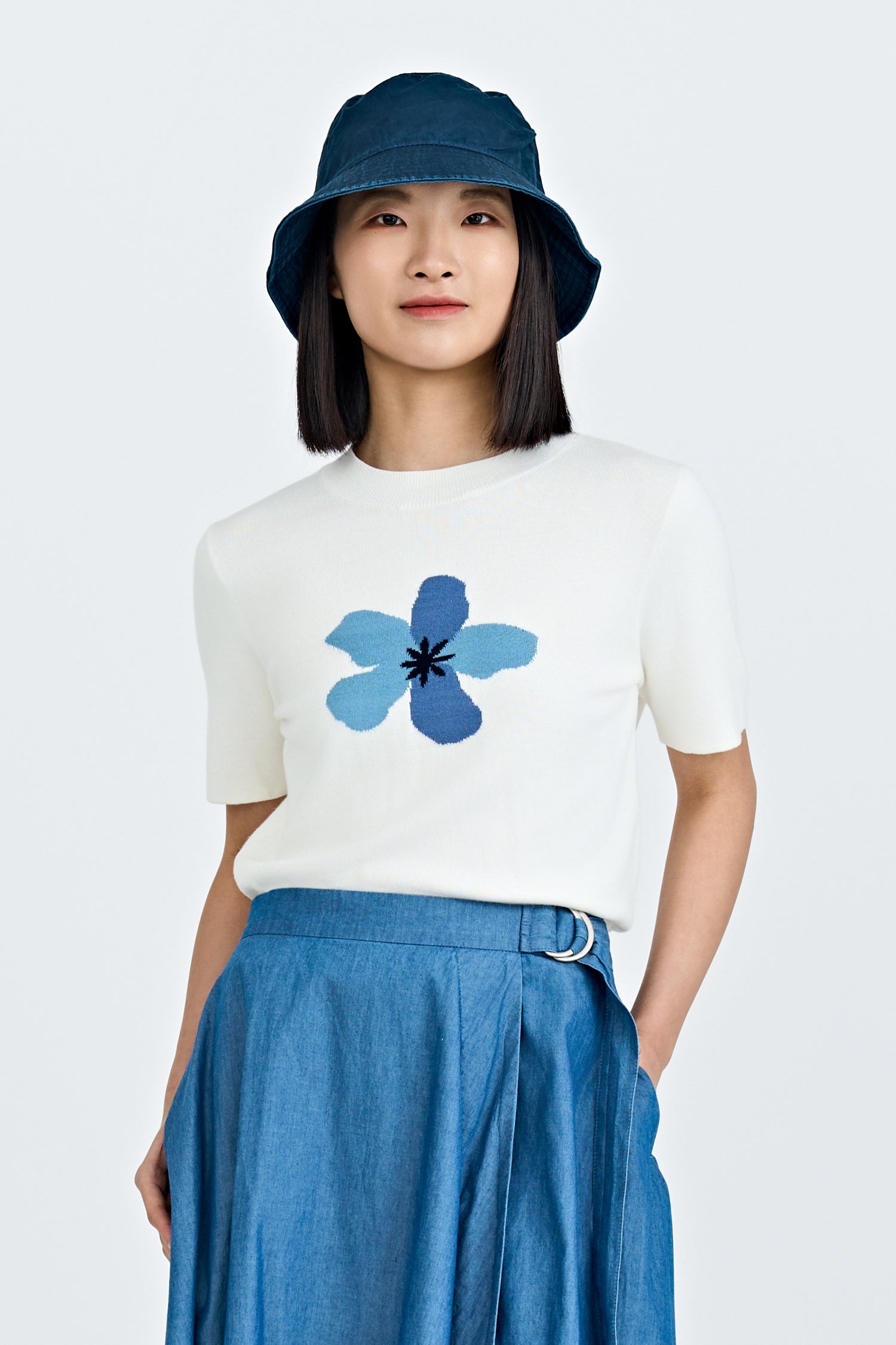 Knitted Floral Top - Cream