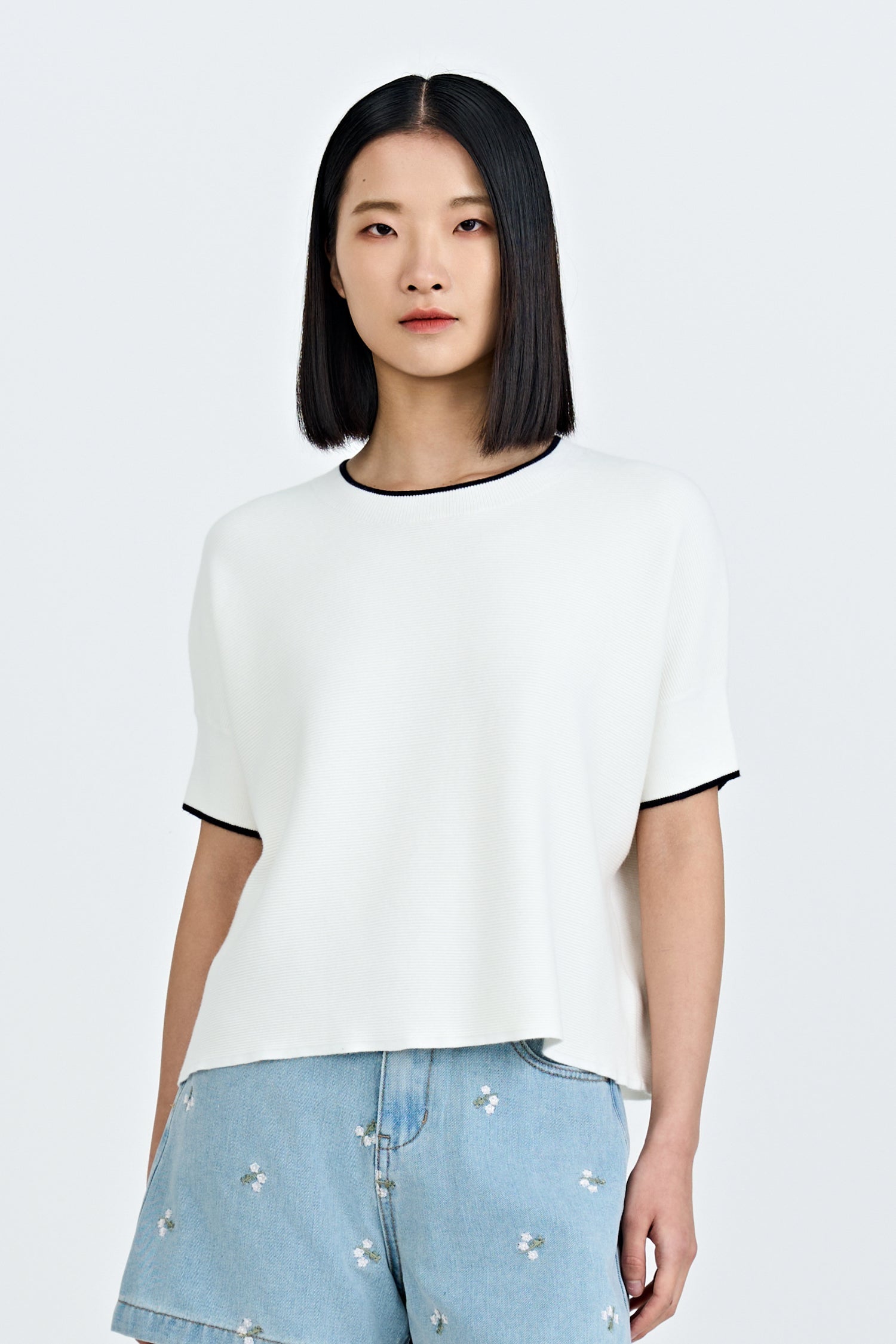 Knitted Contrast Top - Cream