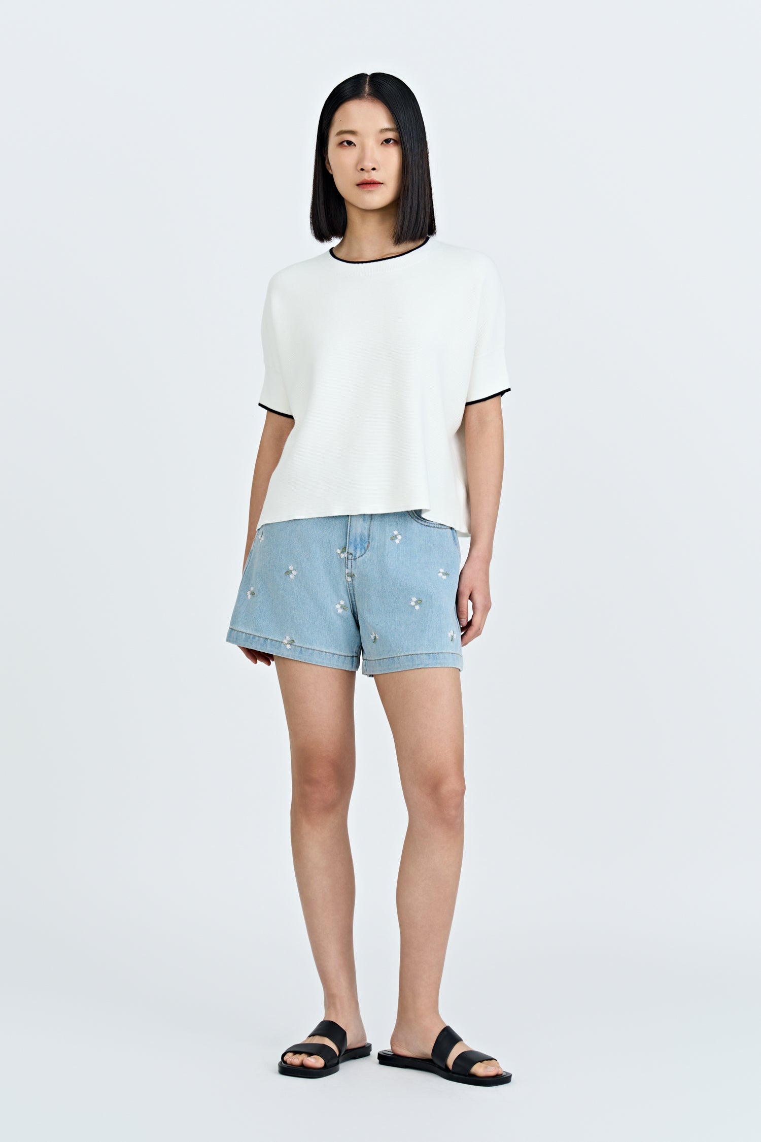 Knitted Contrast Top - Cream