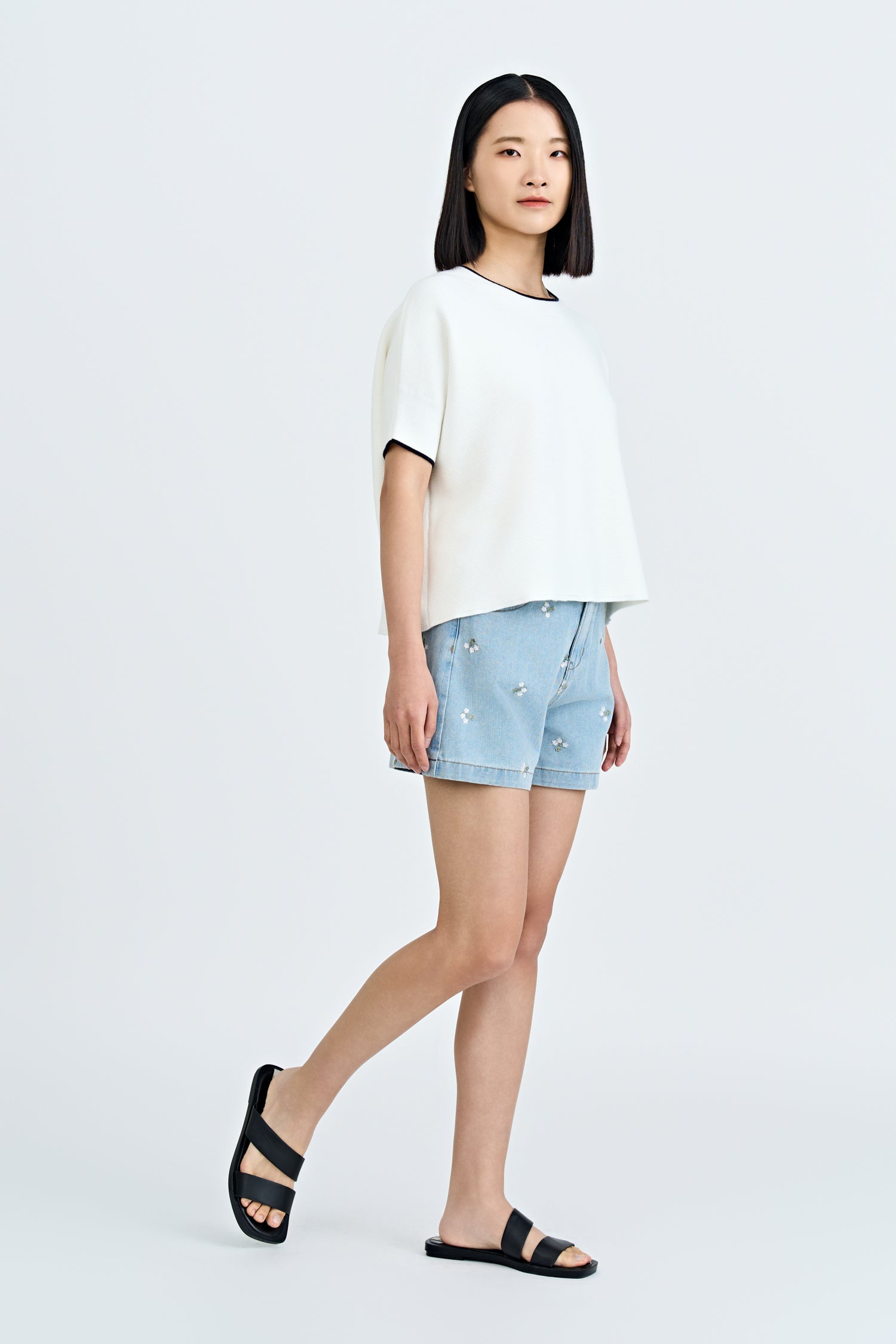 Knitted Contrast Top - Cream