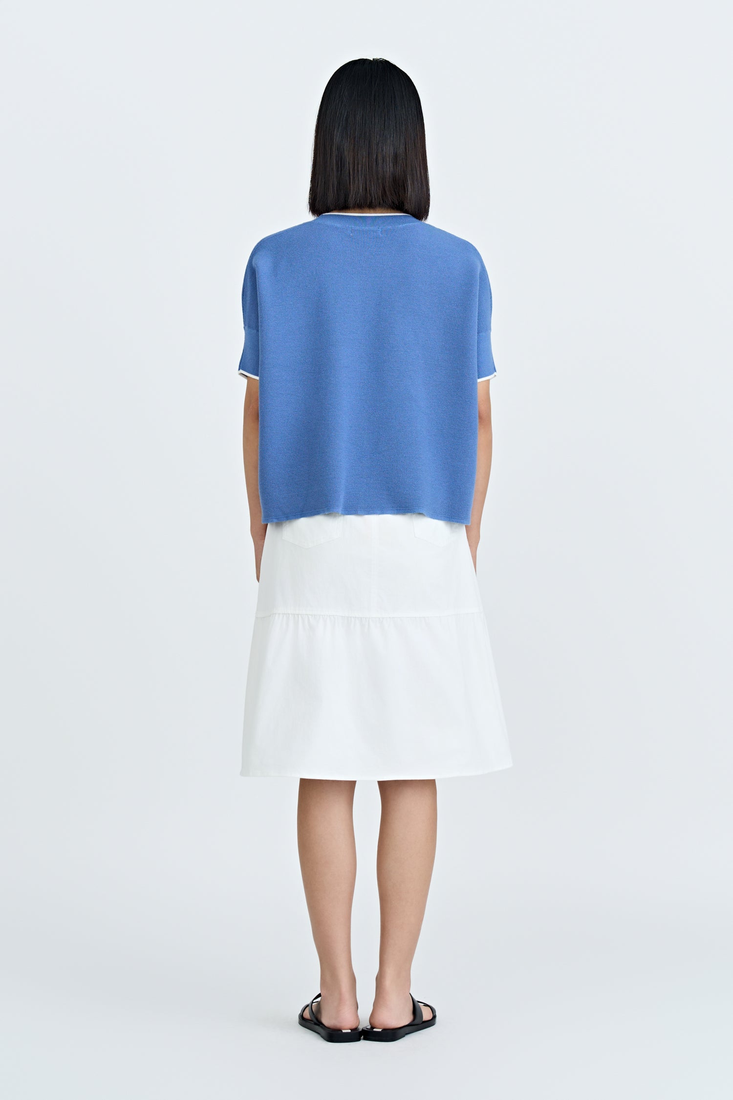 Knitted Contrast Top - Denim Blue