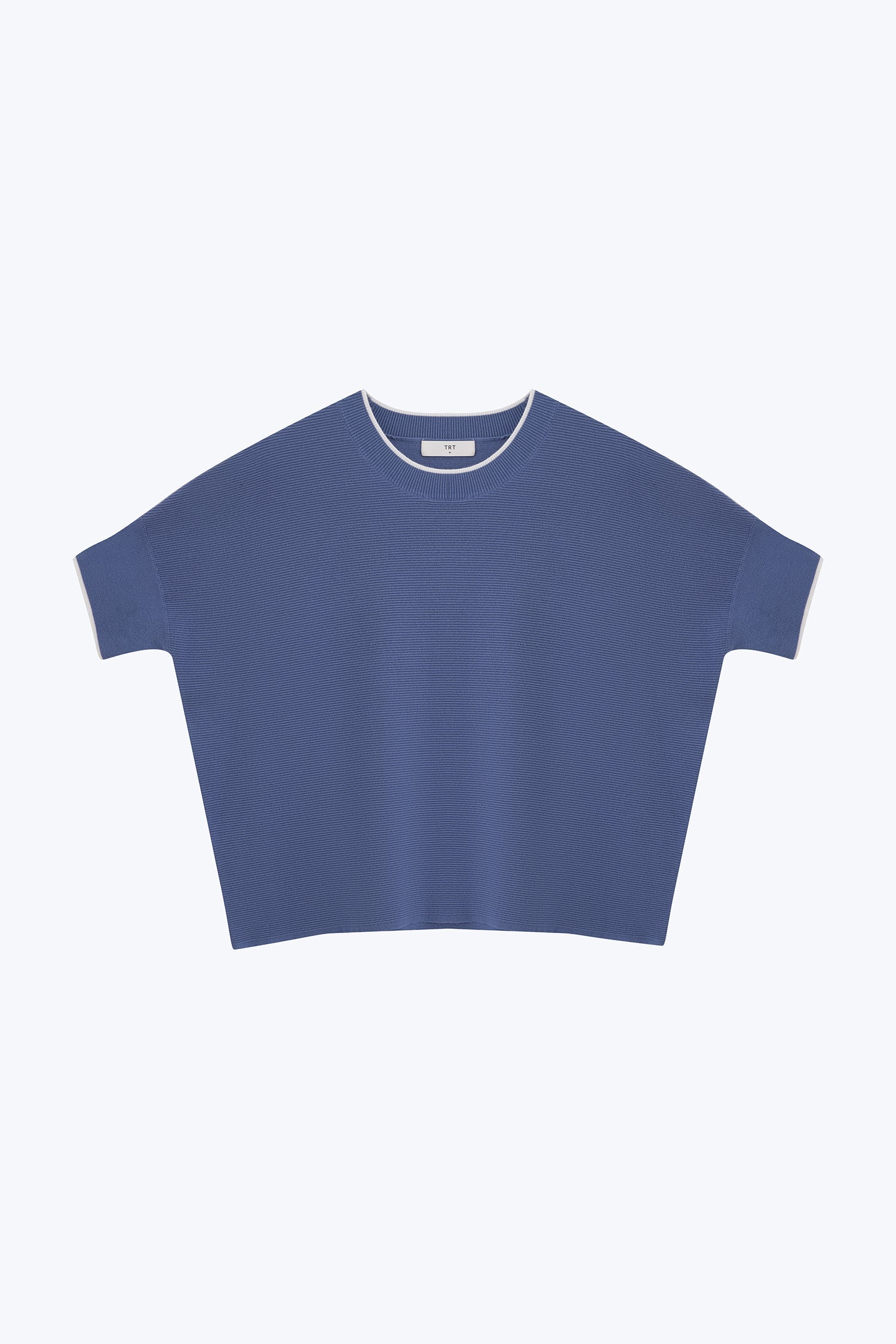 Knitted Contrast Top - Denim Blue