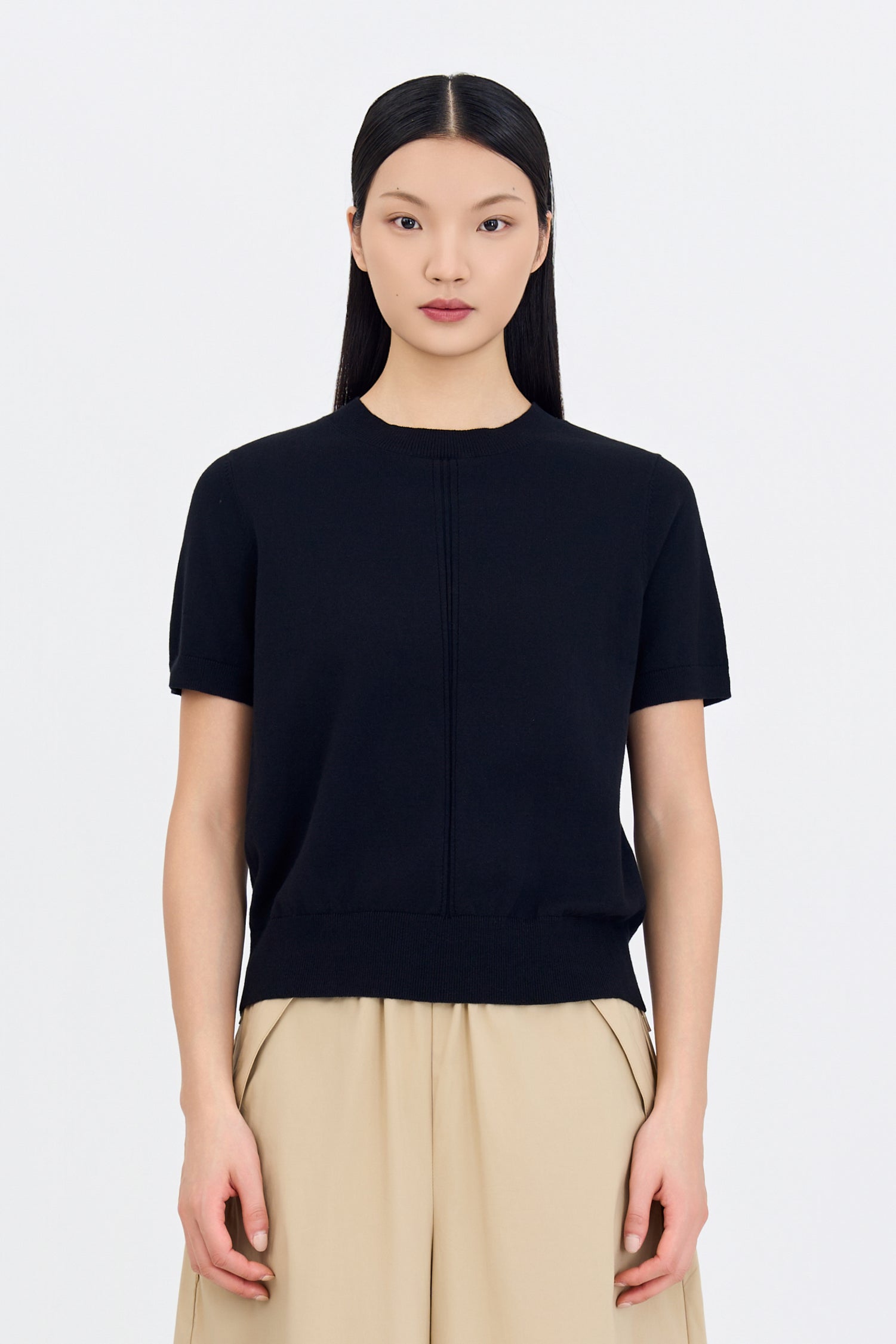 Knitted Short Sleeve Top - Black