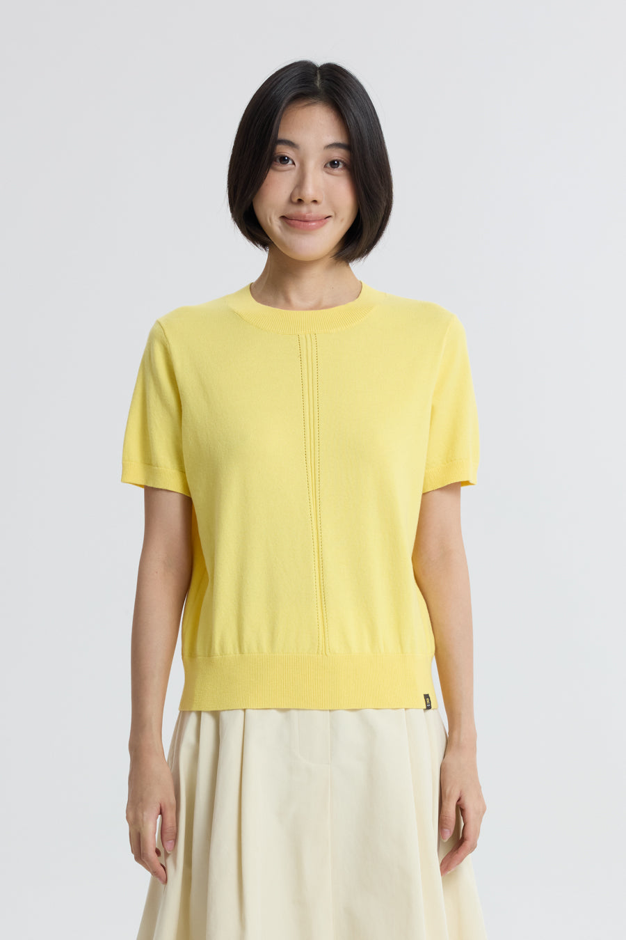 Knitted Short Sleeve Top - Canary