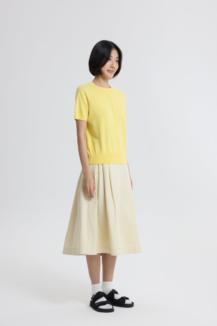 Knitted Short Sleeve Top - Canary