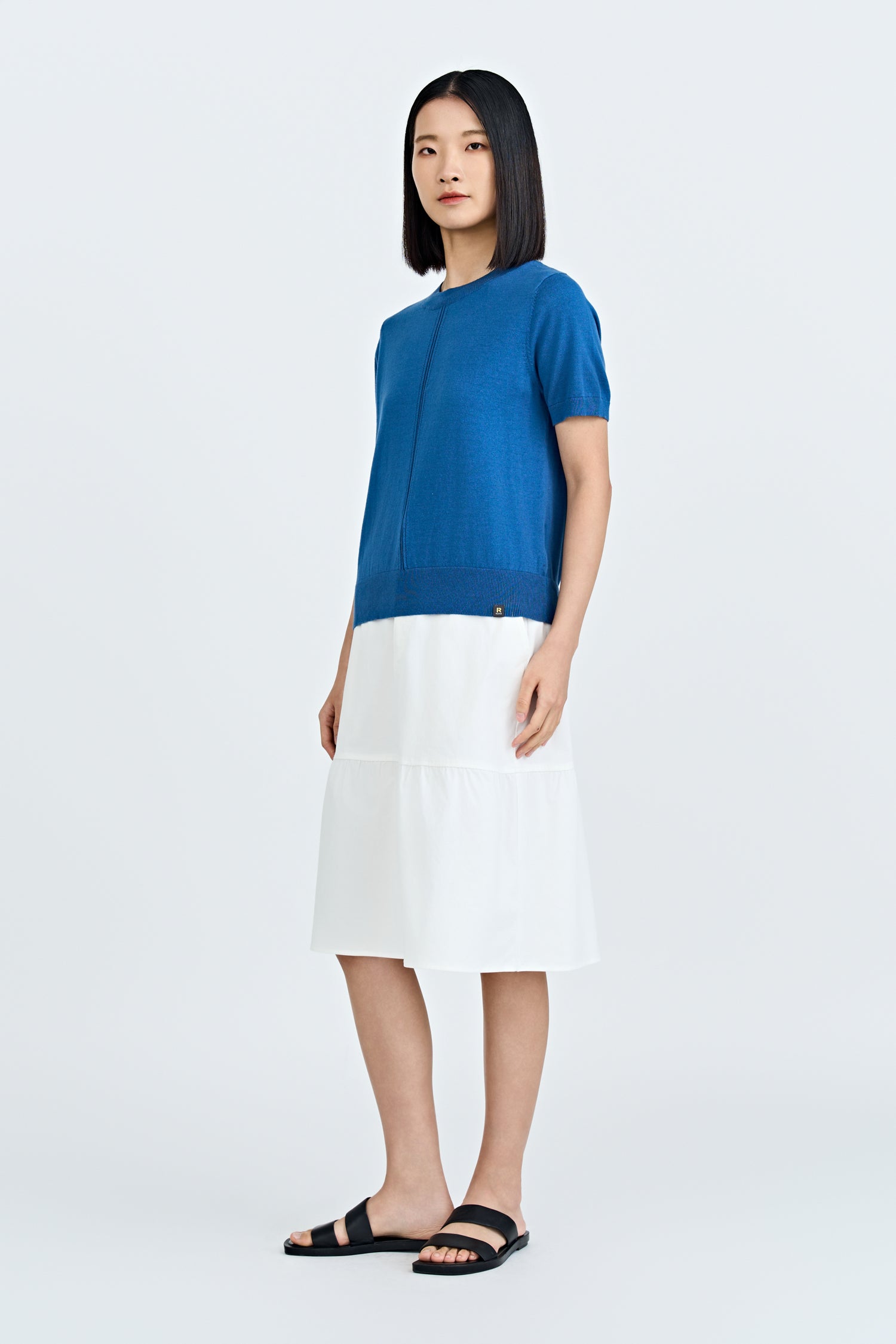 Knitted Short Sleeve Top - Denim Blue