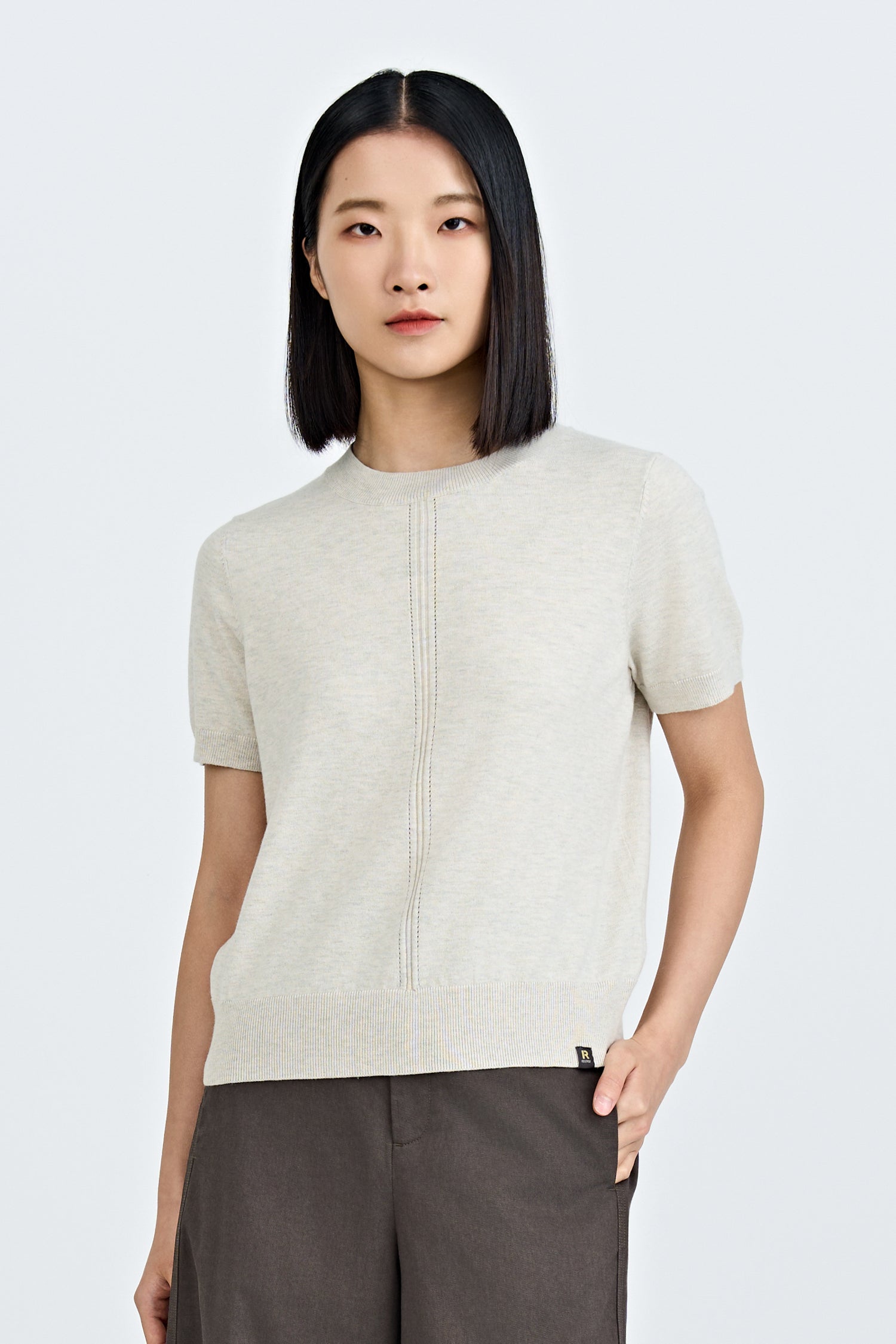 Knitted Short Sleeve Top - Sand