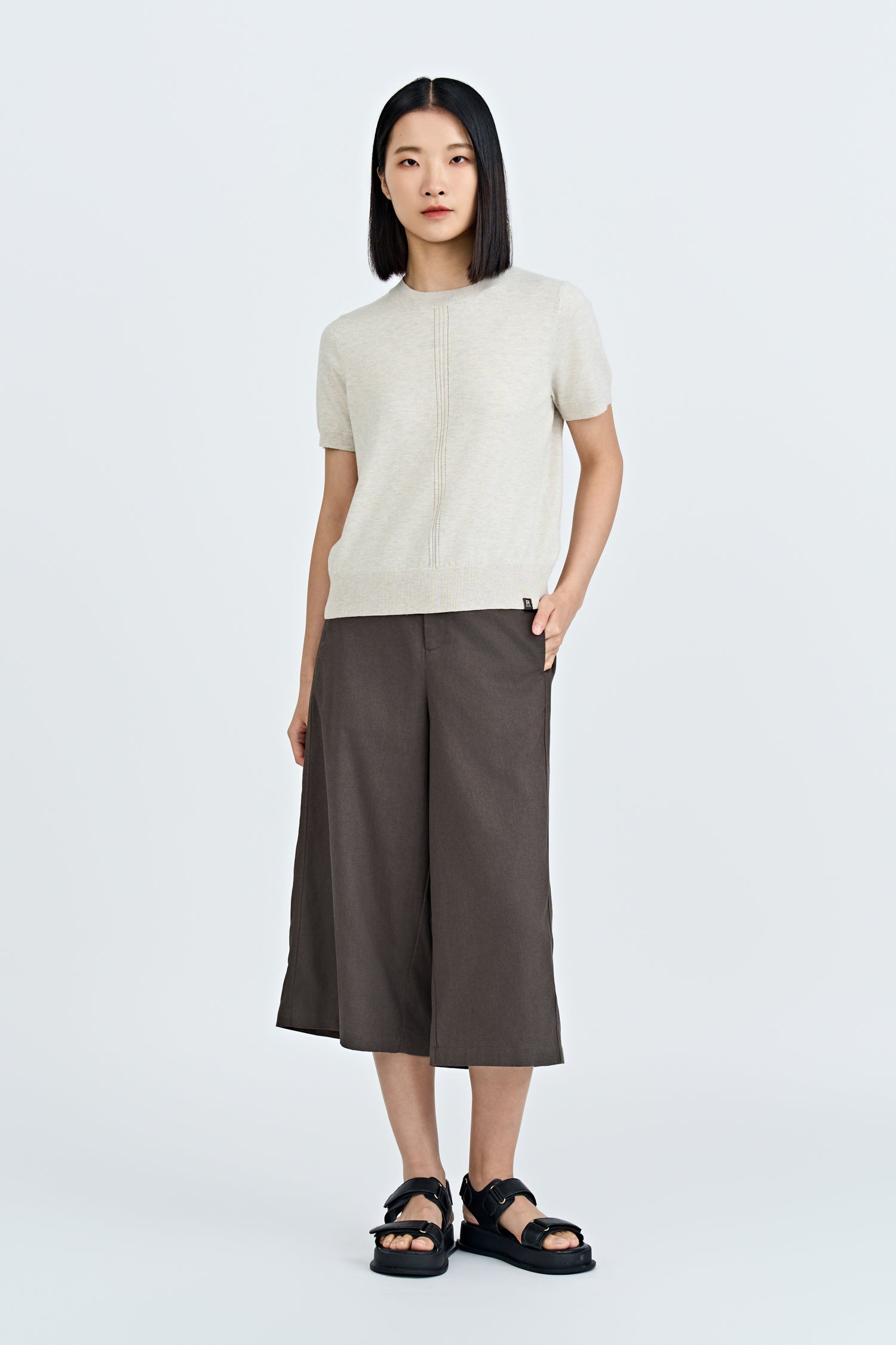 Knitted Short Sleeve Top - Sand