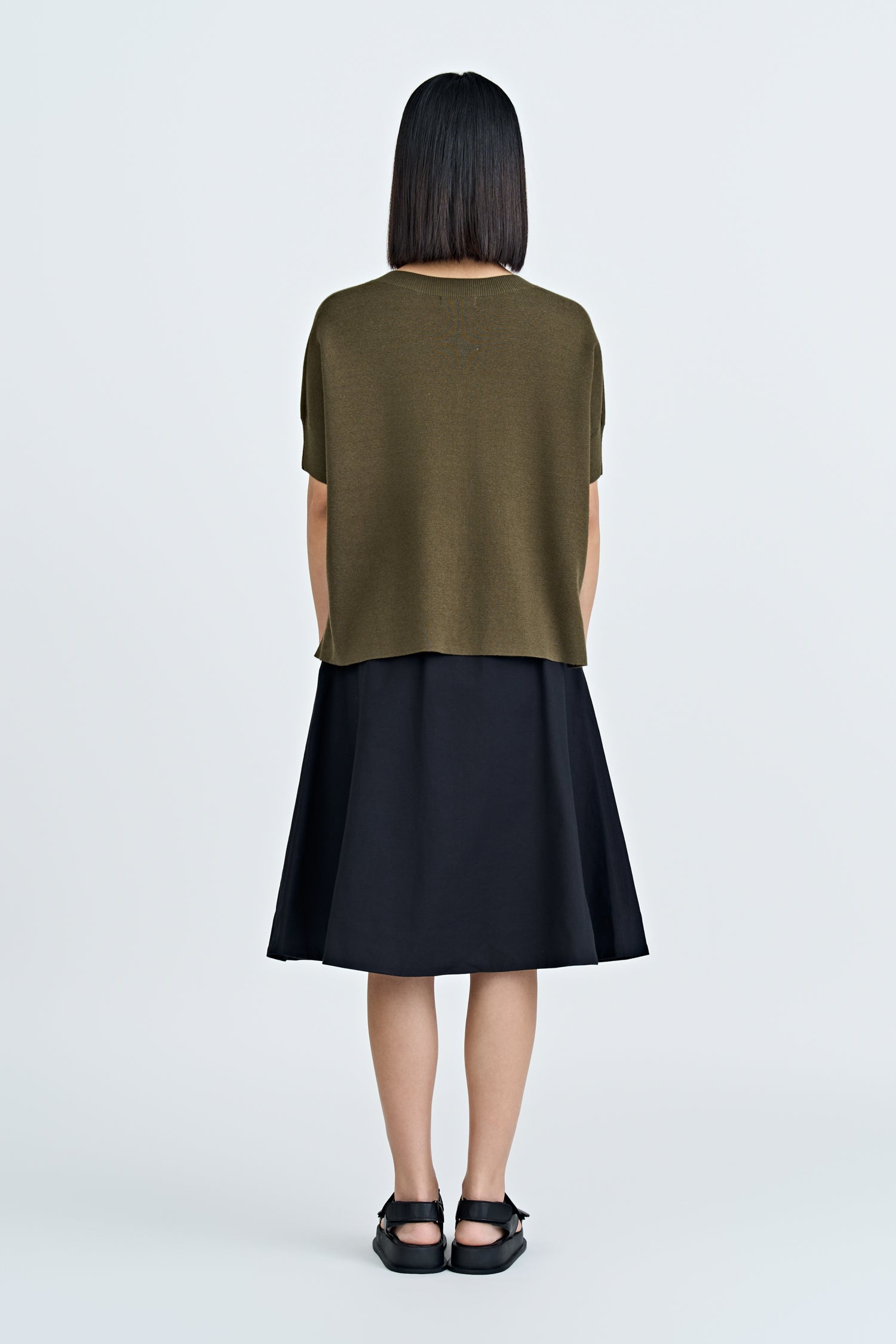 Knitted V-Neck Top - Army Green