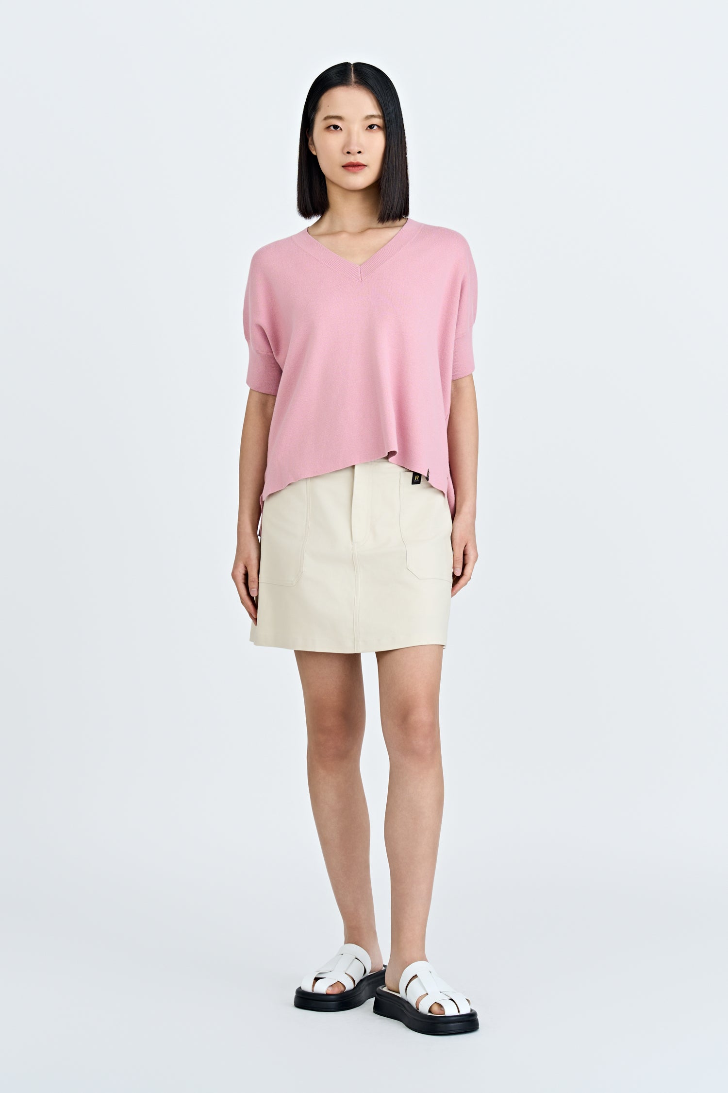 Knitted V-Neck Top - Blush