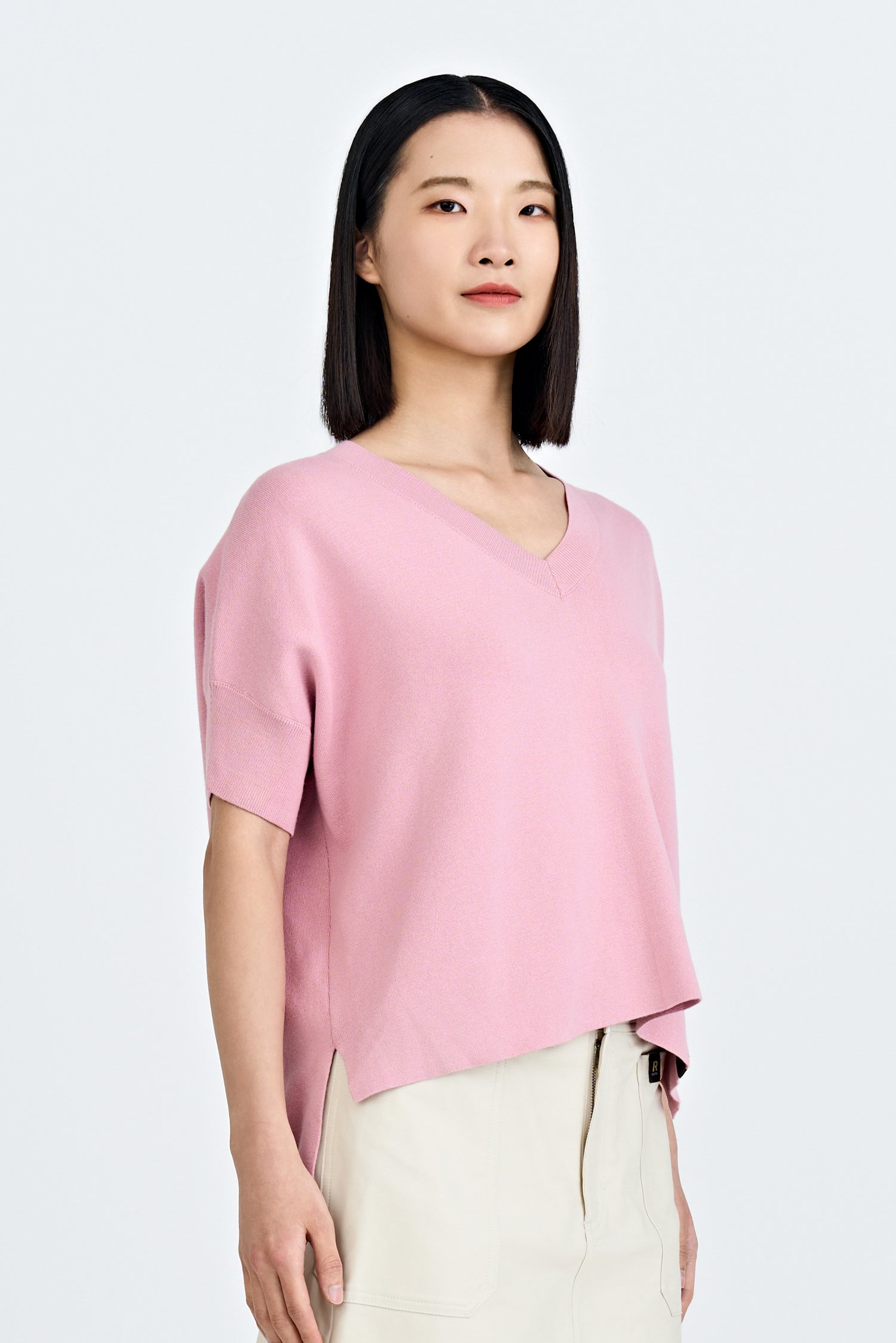 Knitted V-Neck Top - Blush