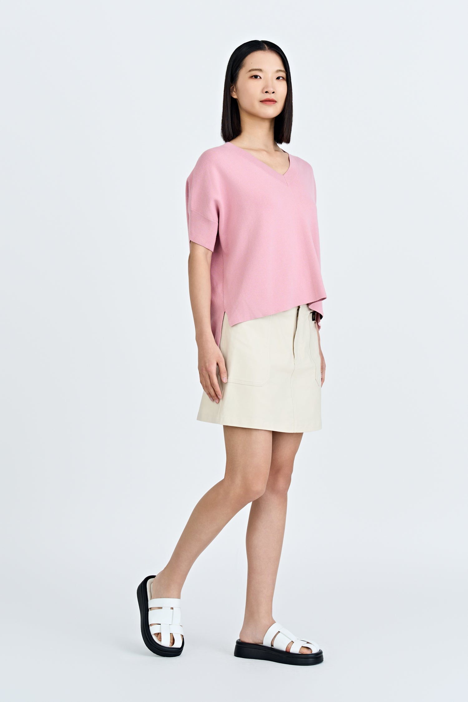 Knitted V-Neck Top - Blush